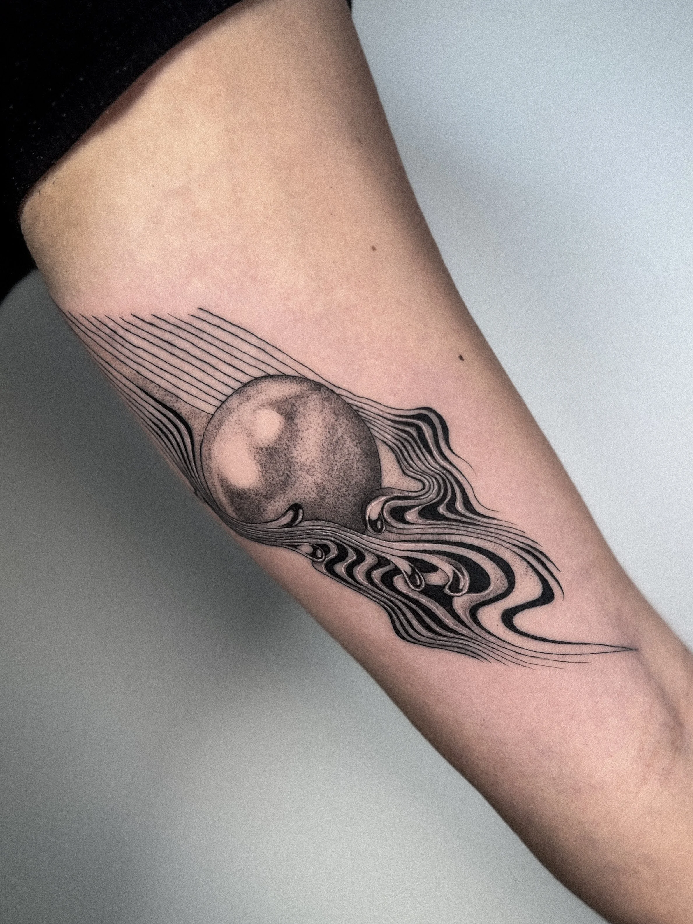 trippy fine line blackwork tame impala currents album cover by bobbi stalnaker