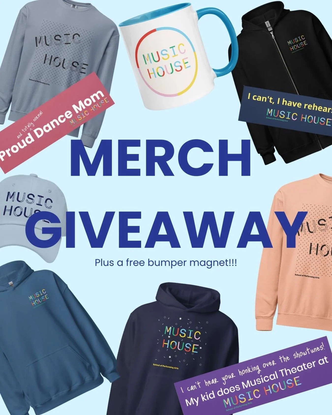 MERCH GIVEAWAY!!! 

Winner will receive their choice of Music House Merchandise AND a bumper magnet

How to enter: 
1) you must be following Music House 
2) share this post to your story 
3) tag two friends in the comments who would look great in MH 