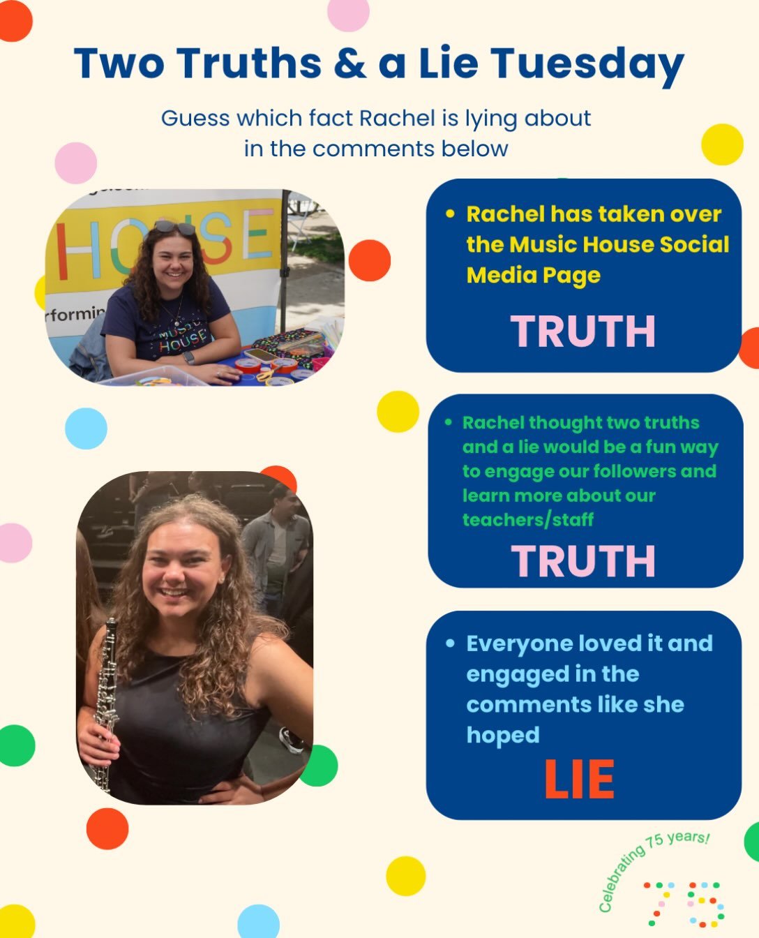 Spoiler alert for this week! 
It&rsquo;s been a good run two truths and a lie. I am open to any fun ideas from our followers!