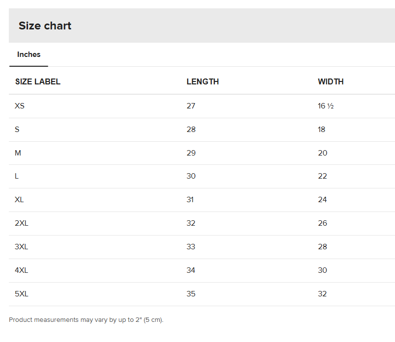 Bella + Canvas 3001 Adult Shirt Size Chart.png