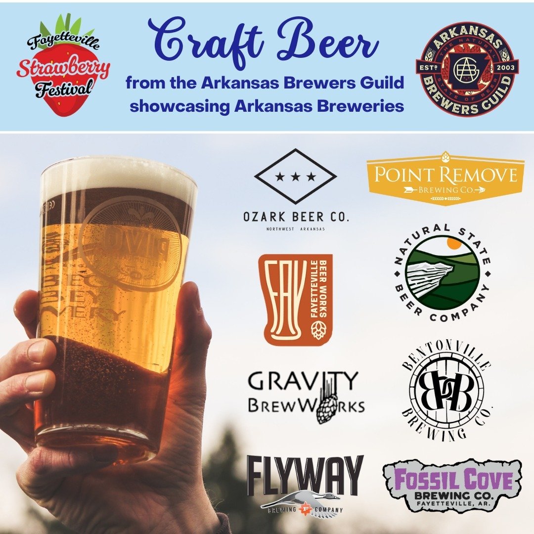 We're excited to have breweries from across the state at the Fayetteville Strawberry Festival thanks to @arbrewersguild! You&rsquo;ll find them set up pouring their beer on the east side of the square from 12-6pm.

🍺 Gravity BrewWorks
🍺 @fossilcove