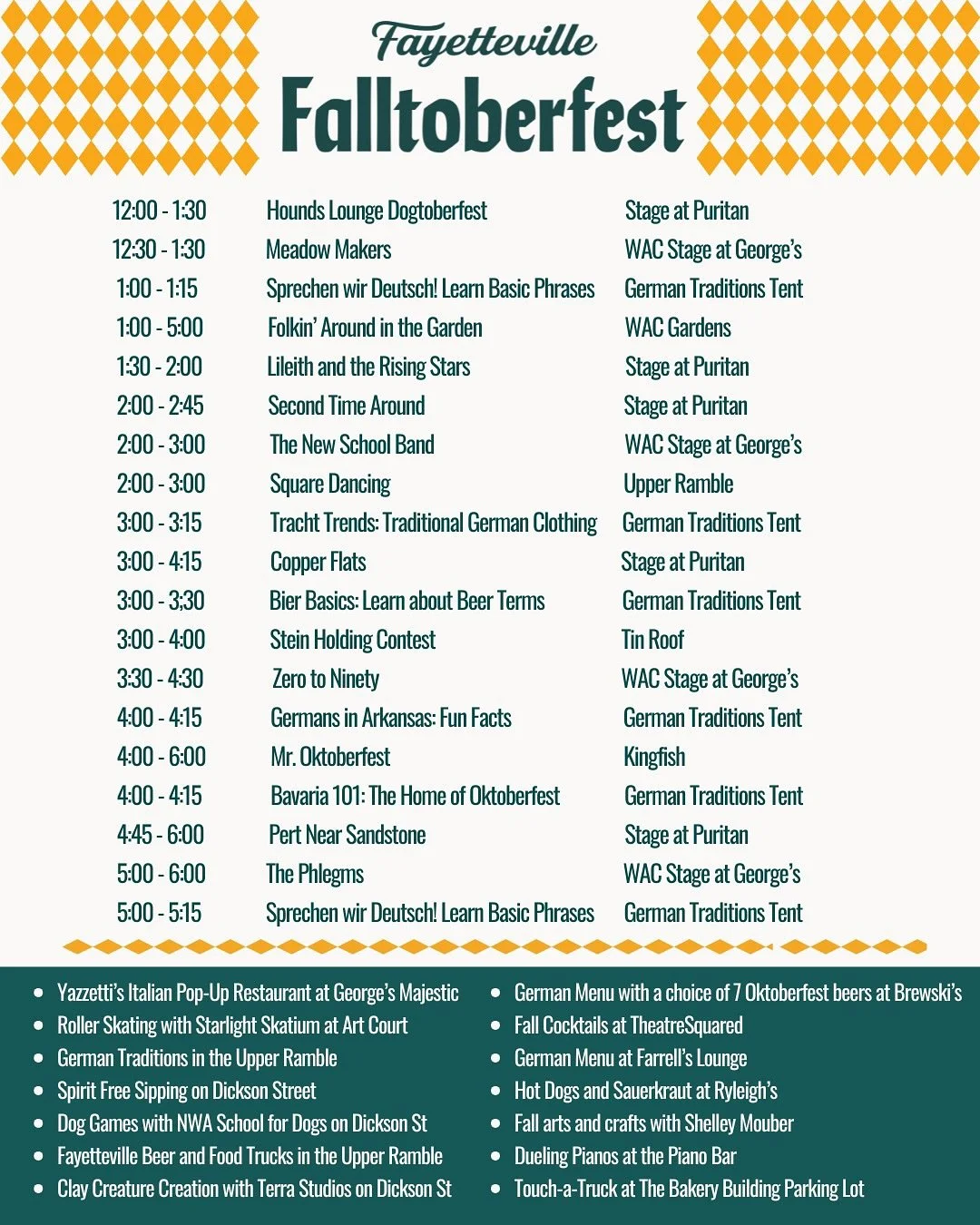 Are you ready? Save this itinerary for Fayetteville Falltoberfest! See you Sunday, October 5 12-6pm for food, art, music, dogs, drinks, pumpkins, and more! 🍂🎶🛼

Please welcome a new addition to our line-up, @meadow_makers ! Ashtyn Barbaree made it