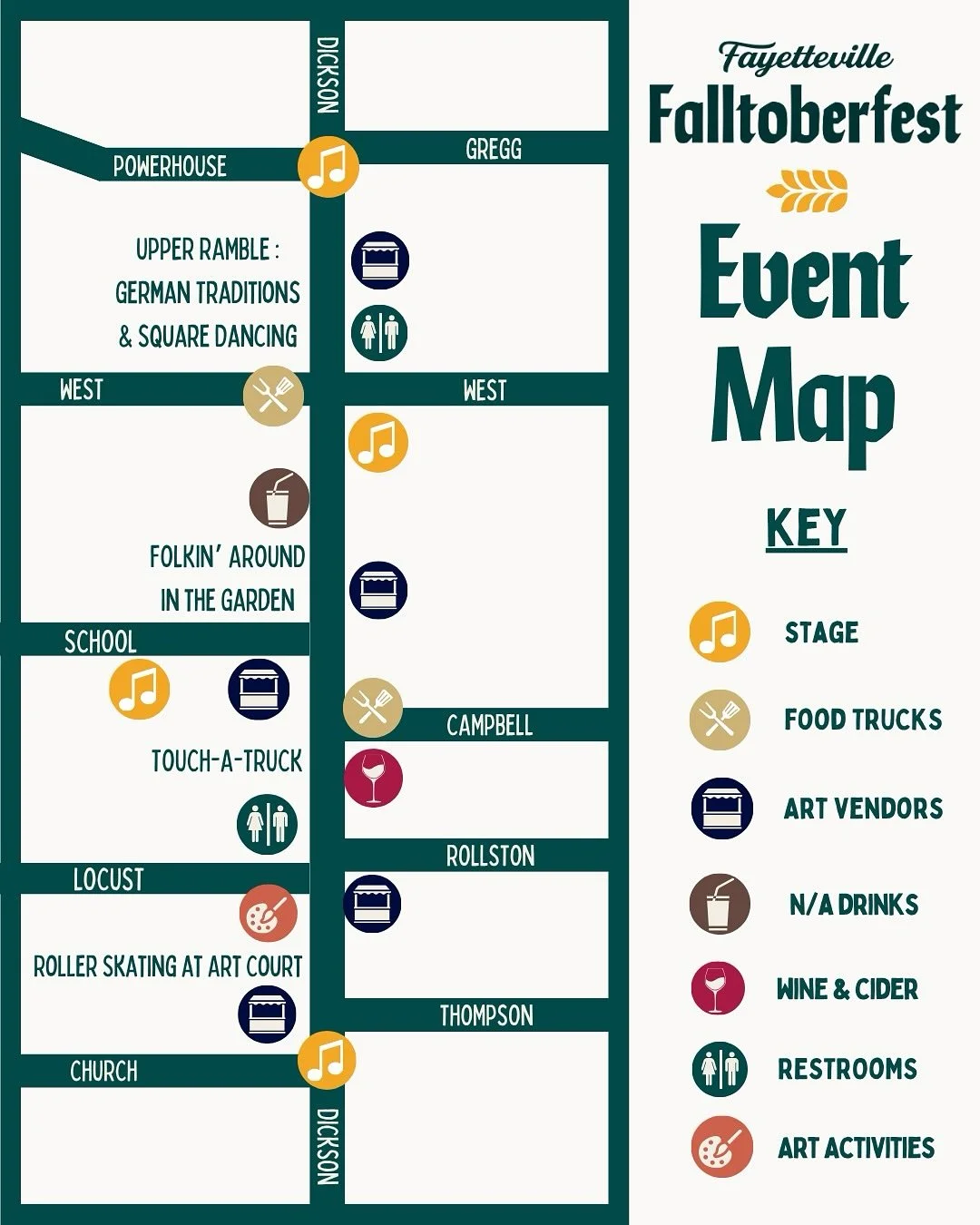 You might want this! It&rsquo;s going to be a jam-packed day on Dickson Street and we could not be more excited to welcome you to Fayetteville Falltoberfest 2025!
See you out there, Sunday, October 5 from 12-6pm🎃

For full details about activities, 
