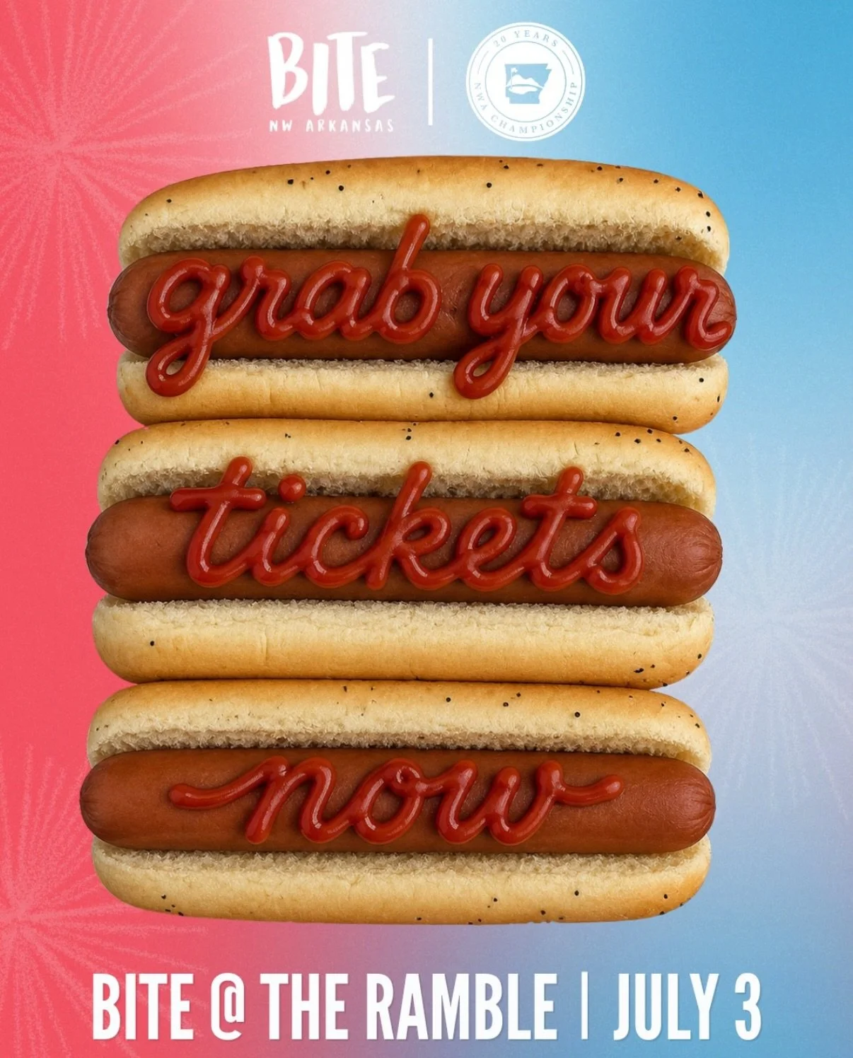 This is your sign to ketchup on your summer plans🌭

BITE @ the Upper Ramble is serving up all the best flavors of Northwest Arkansas on Friday, July 3rd with 20 local restaurants, tournament giveaways, and interactive experiences!

Join us as we cel