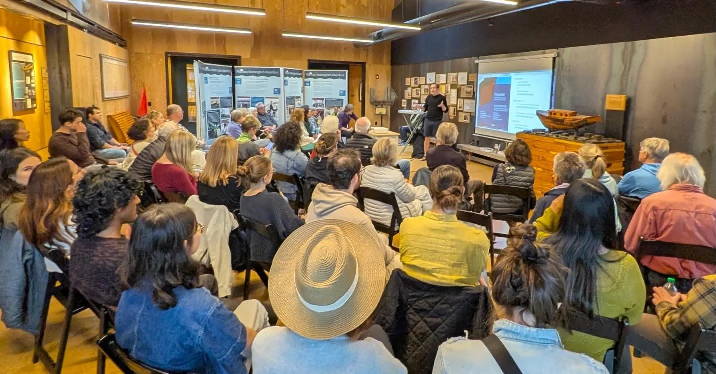 More than 50 neighbors turned out for the Lake Union lecture on May 6 at the Center for Wooden Boats. The Floating Homes Association and the Eastlake Community Council sponsored the free lecture. Author and naturalist, David Williams and Anna Bachman