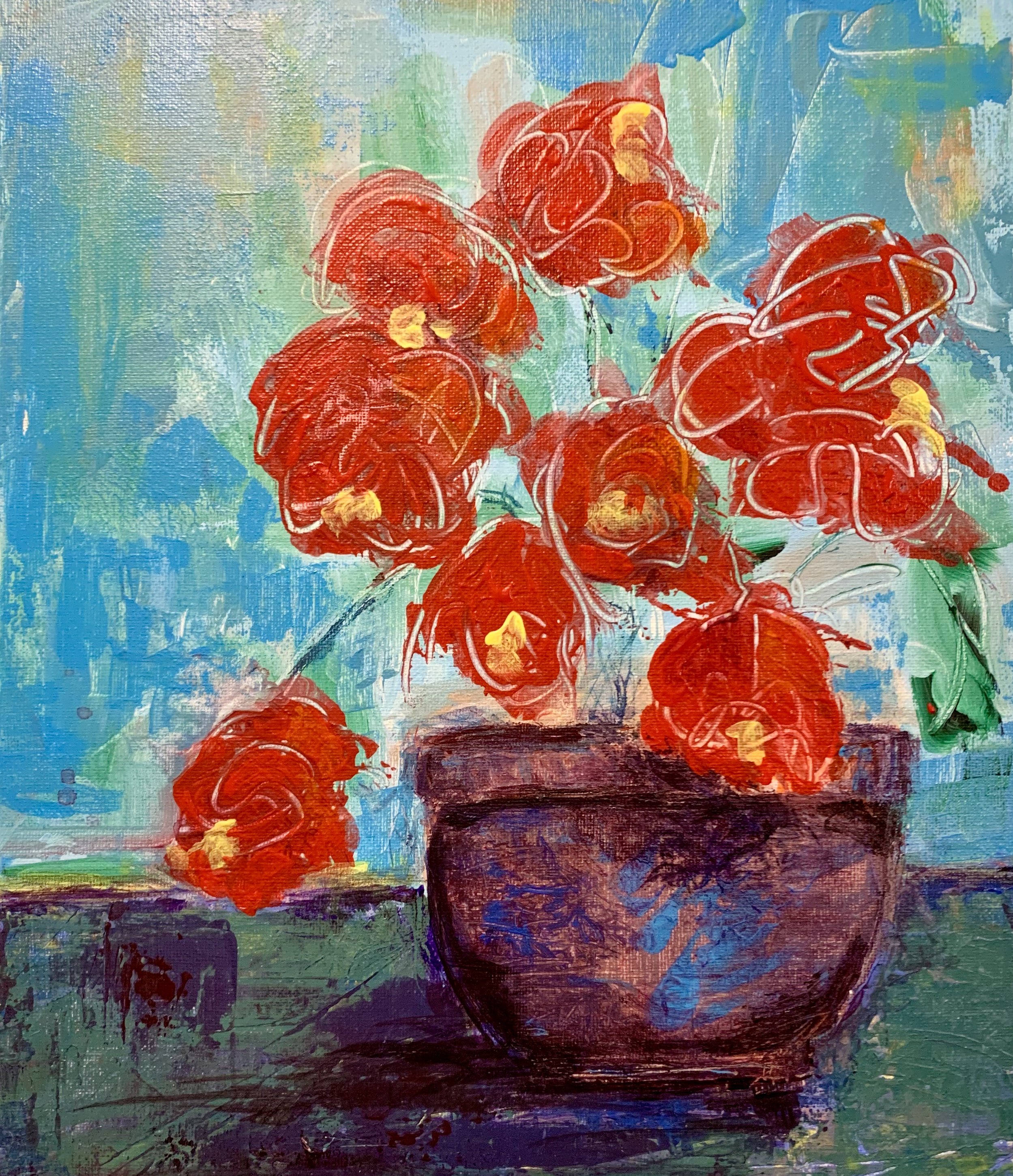 Potted Poppies.     -  Sold
Acrylic 11 x 14
$175 framed