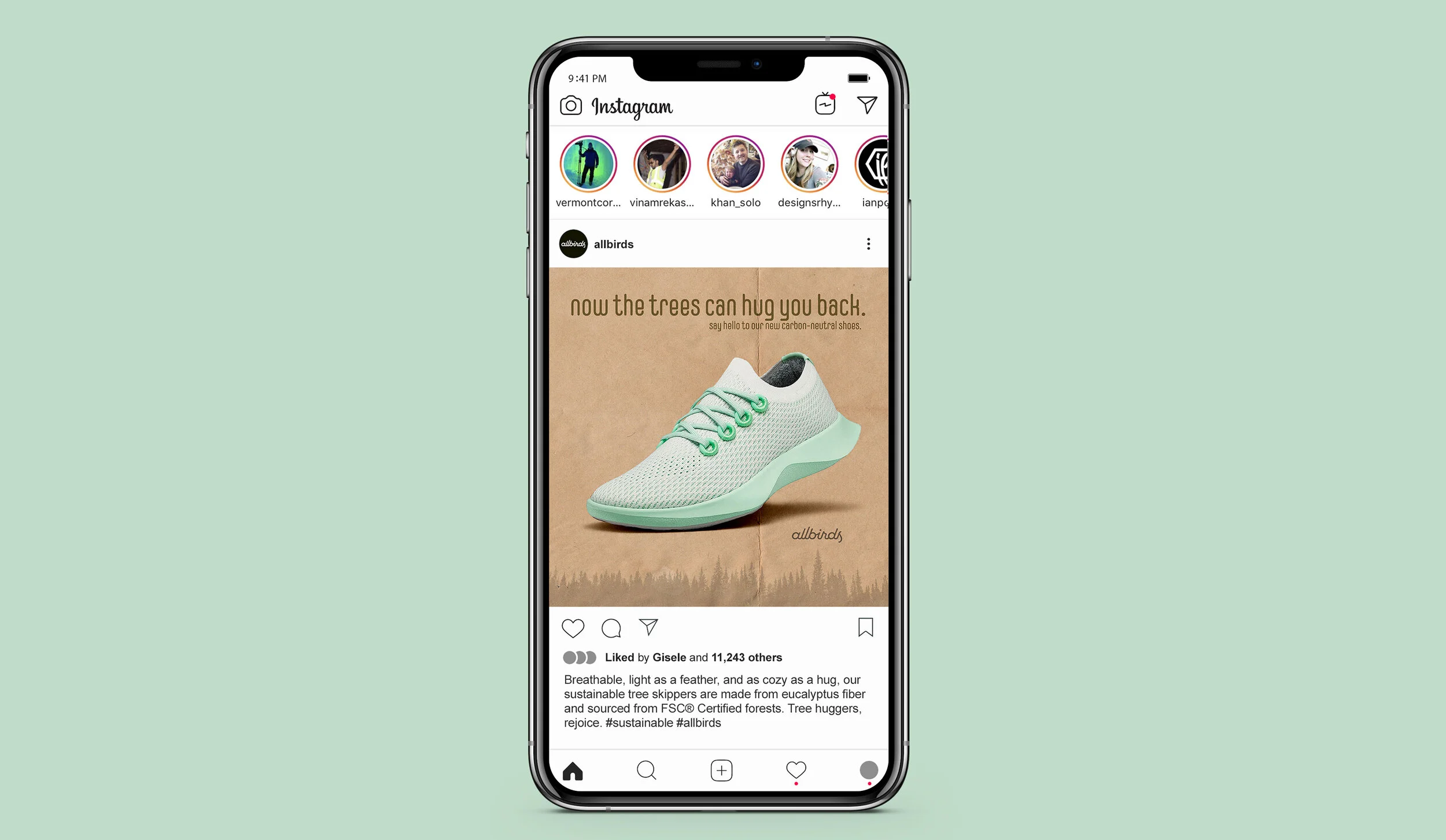 caption: breathable, light as a feather, and as cozy as a hug, our sustainable tree skippers are made from eucalyptus fiber and sourced from FSC Certified Forests. tree huggers, rejoice. #sustainable #allbirds