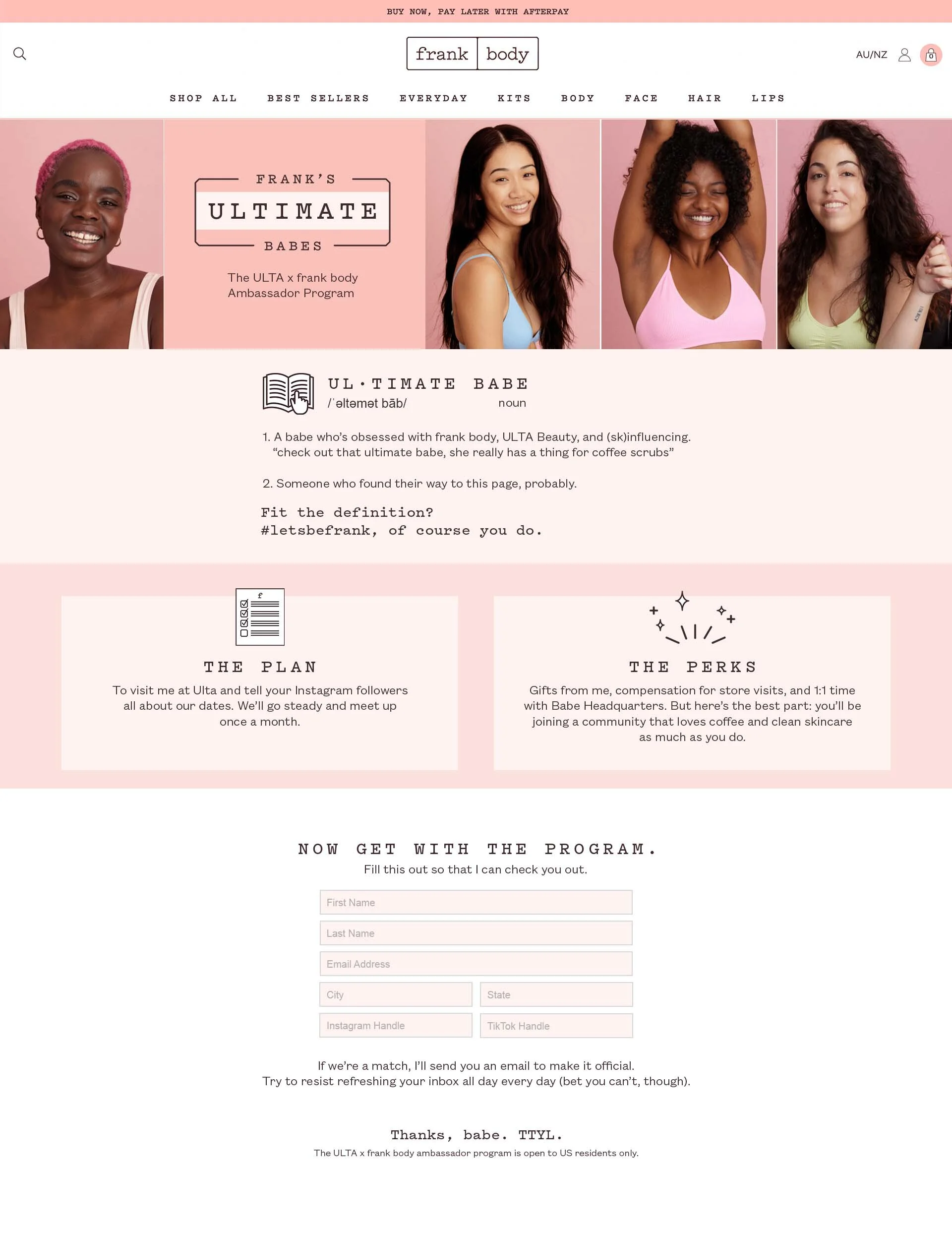 Naming and all landing page copy for the ULTA ambassador program
