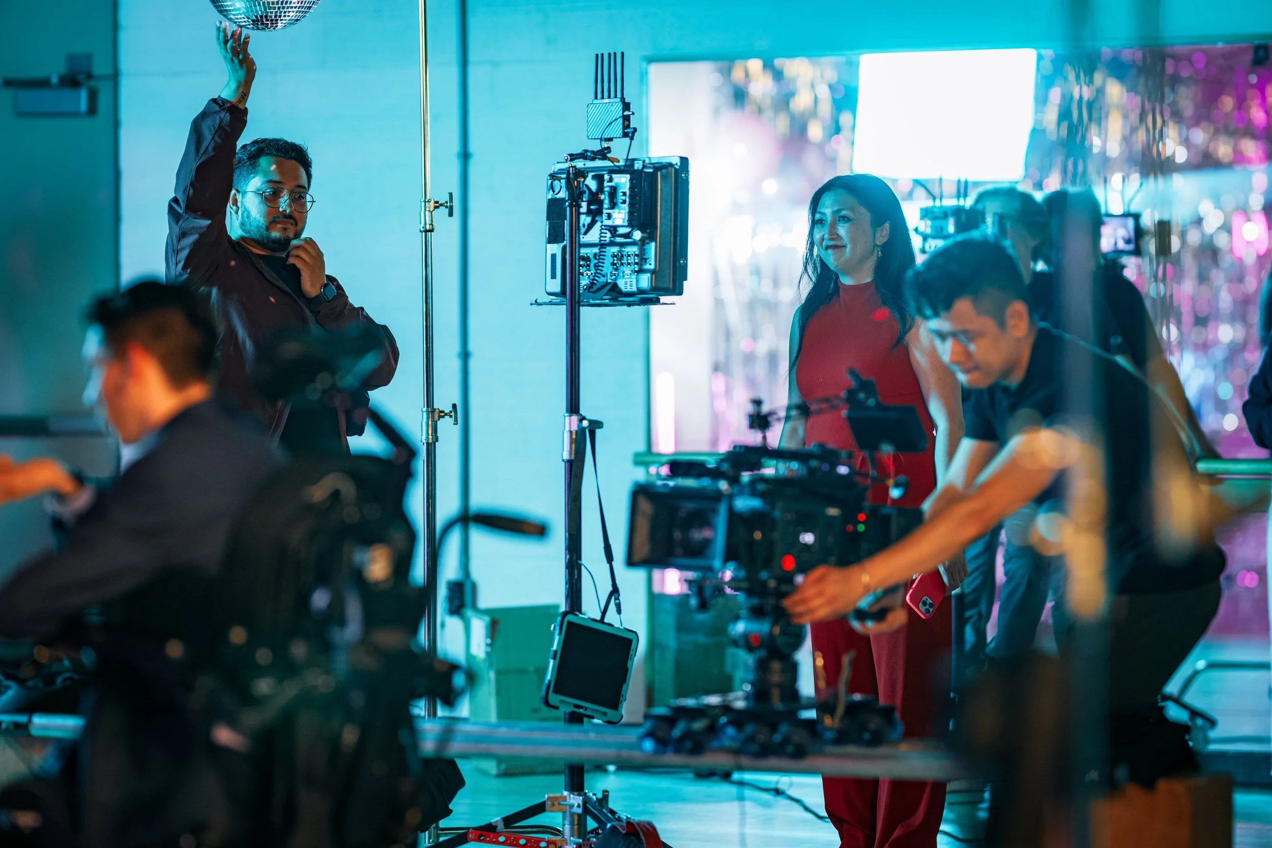 On set shooting short film PROM