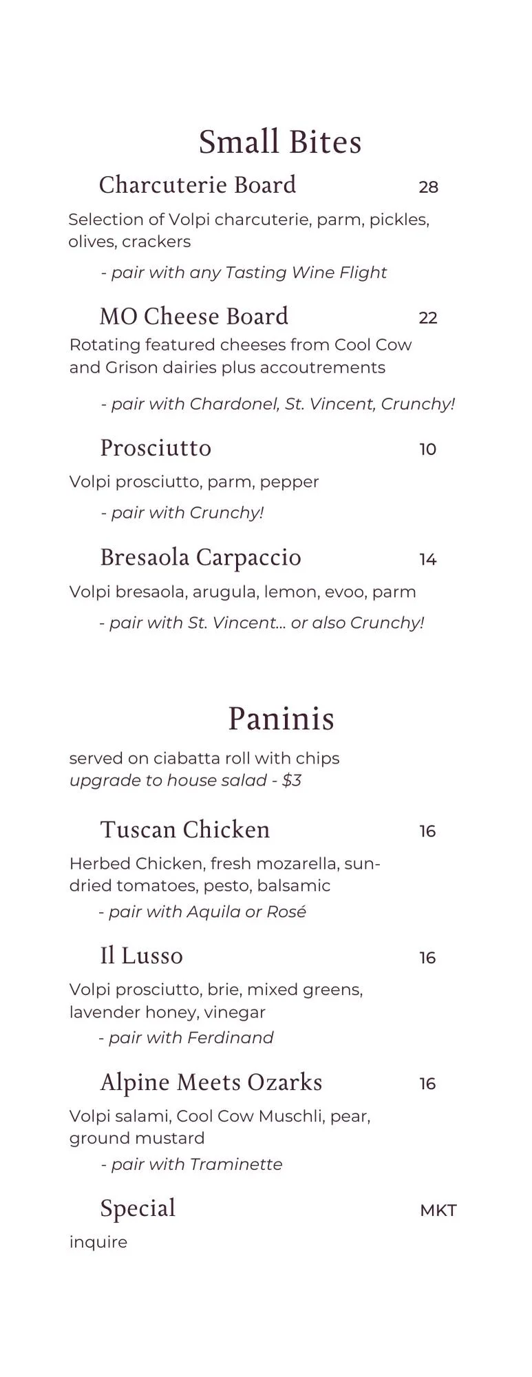 Small Bites & Paninis