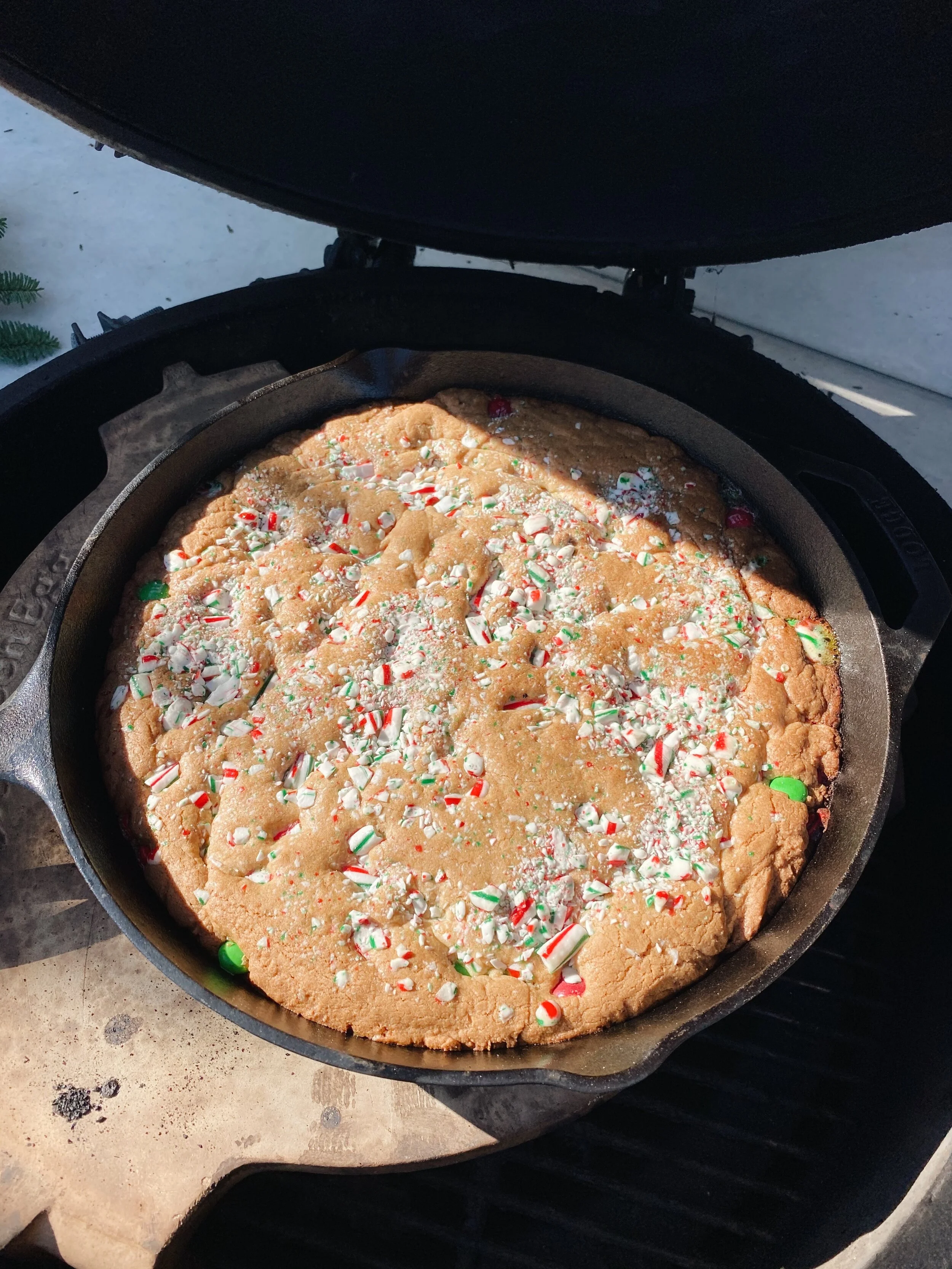 Holiday Peppermint Chocolate Skillet Cookie