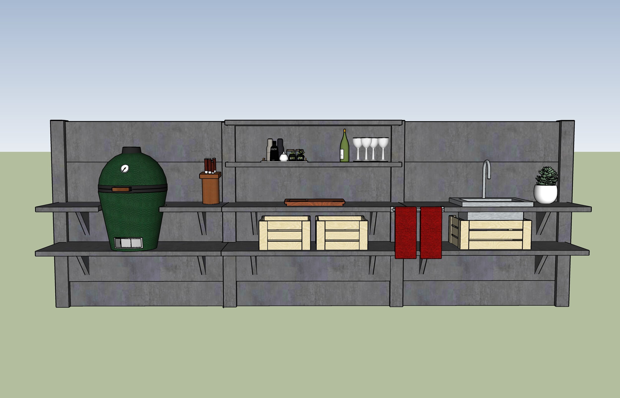 5'4" Dark Grey 3-Segment Kitchen