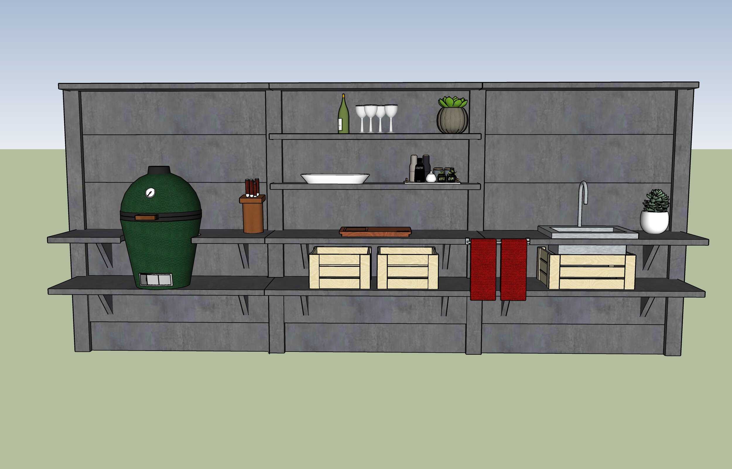 6'6" Dark Grey 3-Segment Kitchen
