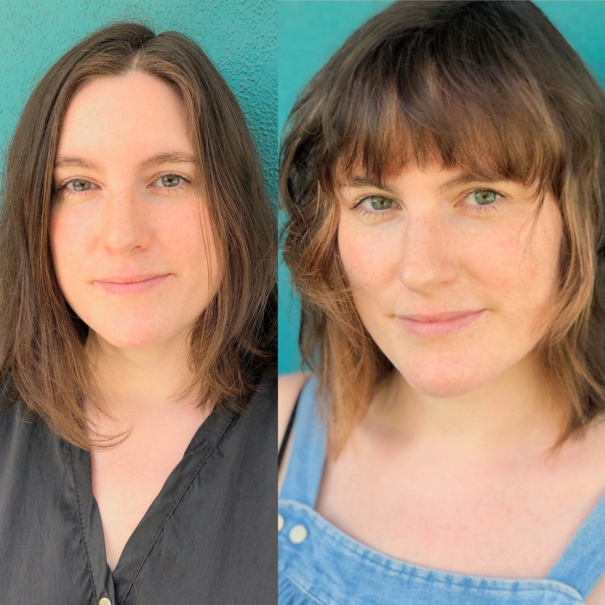 MAKEOVER: Christine was growing a shorter cut out.  I felt that bangs and a subtle face frame color would open up her face and show off her cheekbones.  The layers that I put in encouraged her natural wave.  This is a wash and wear look.
