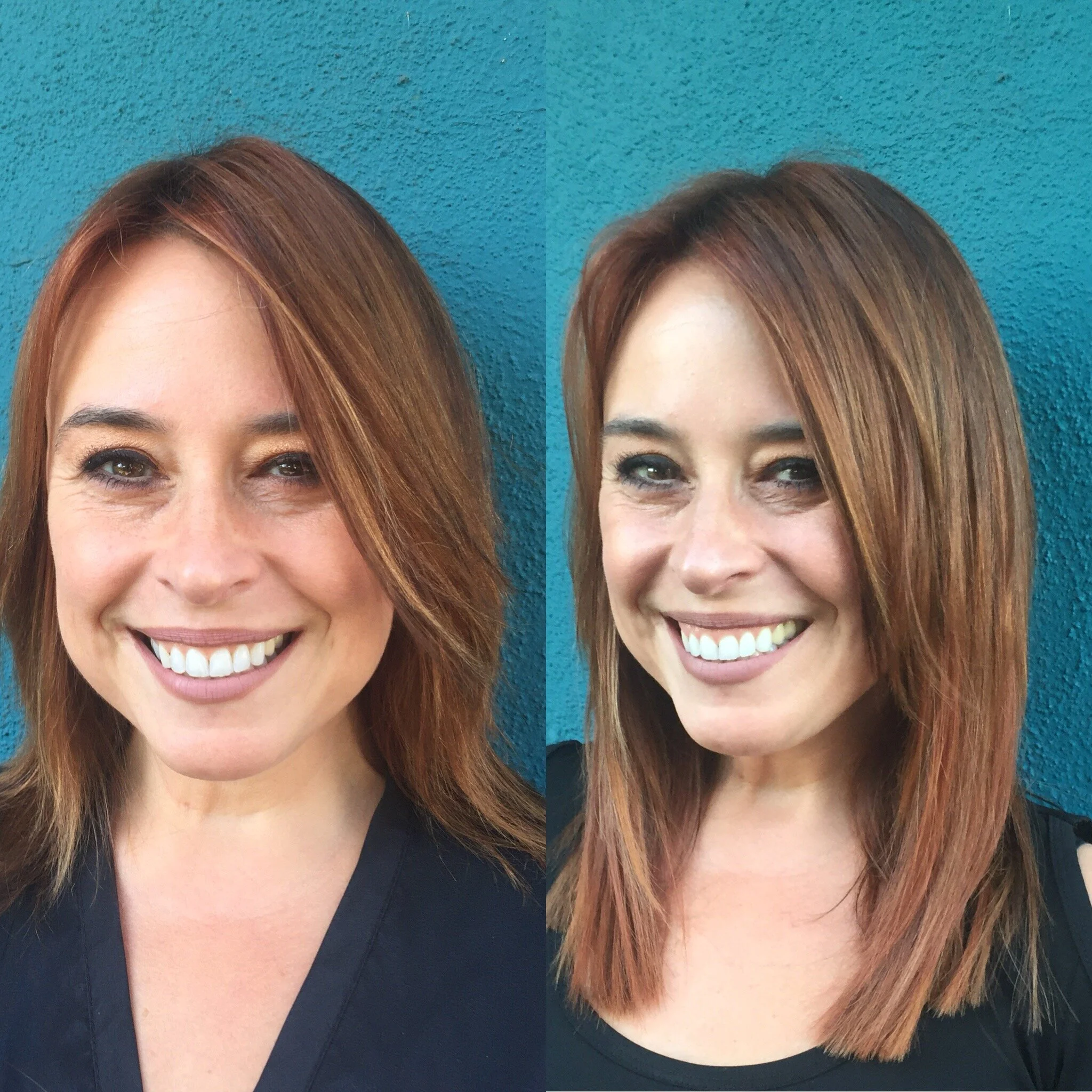 EXTENSIONS: Libby has very fine hair and wanted to have a little more density and length.  I pre-colored her hair to match the extensions.  I used 3 shades of extensions and hand blended each individual extension myself.