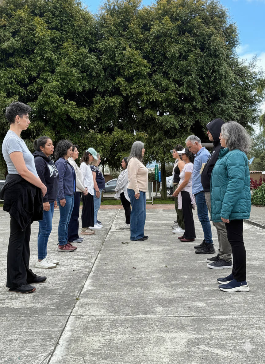 Ambiente de comunidad y acompañamiento durante un taller de transformación personal.