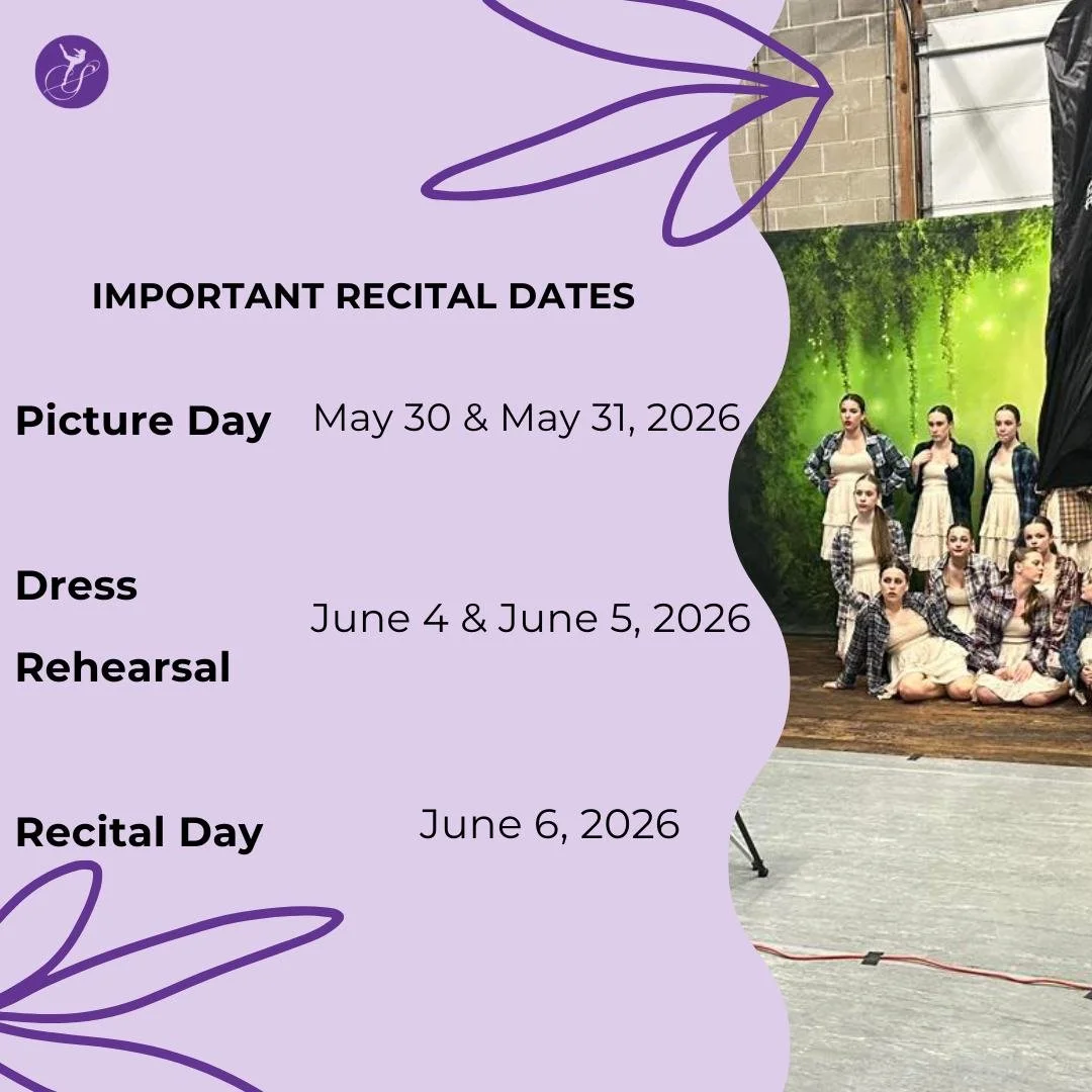 Mark your calendars! 📅

Friendly reminder of some important recital dates:
📸 Recital Picture Day
 May 30 &amp; May 31, 2026
 (Exact picture times will be shared closer to the date.)

👗 Mandatory Dress Rehearsal
 June 4 &amp; June 5, 2026
 (Exact r