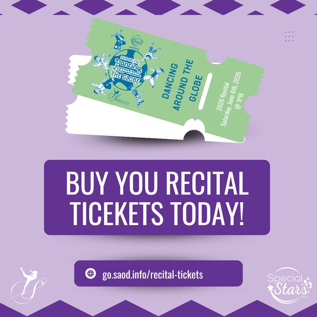 🎟️✨ Recital tickets are going fast! ✨🎟️

Have you purchased yours yet? We're lucky our dancers get to perform in such a large auditorium, but those front-row seats are filling up quickly.

Grab your preferred tickets today!

go.saod.info/recital-ti