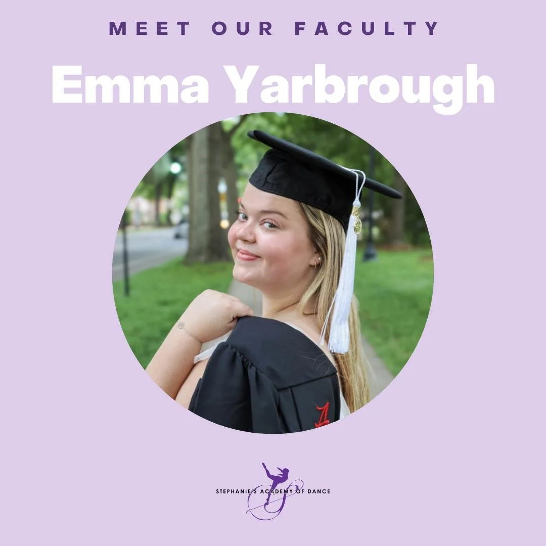 Meet Emma Yarbrough! 

This September we're introducing (or reintroducing!) you to our incredible teaching staff, starting with Emma. She teaches Acro, Ballet, Jazz, and Tap.

Born and raised in North Aurora, Emma has danced since age 3 and joined St