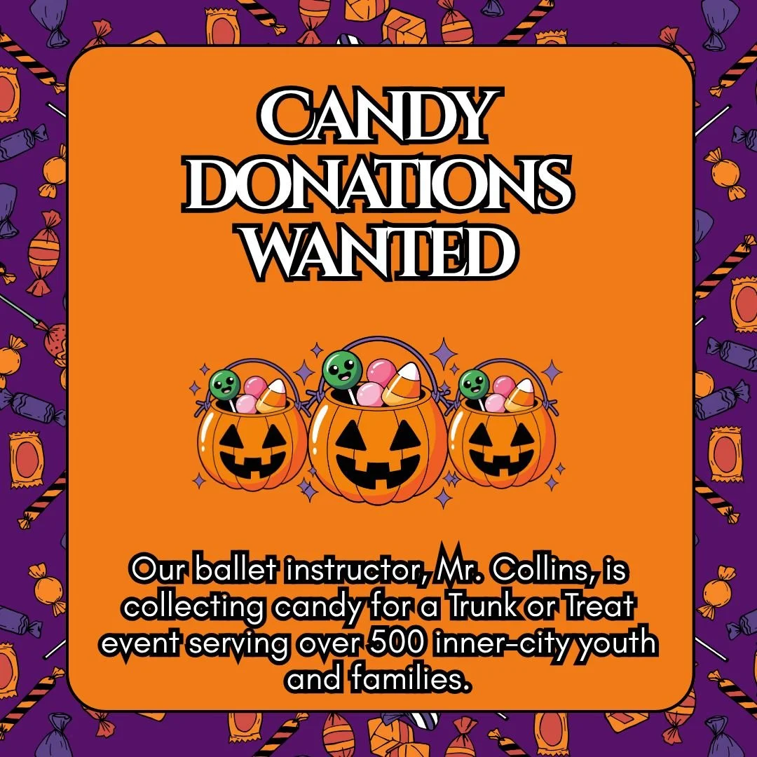 🎃 Help us make Halloween extra sweet! 🍬

Mr. Collins is collecting candy for a Trunk or Treat event serving over 500 inner-city youth and families who can't safely trick-or-treat in their neighborhoods. 🧡

Last year: 20,000+ pieces of candy

This 