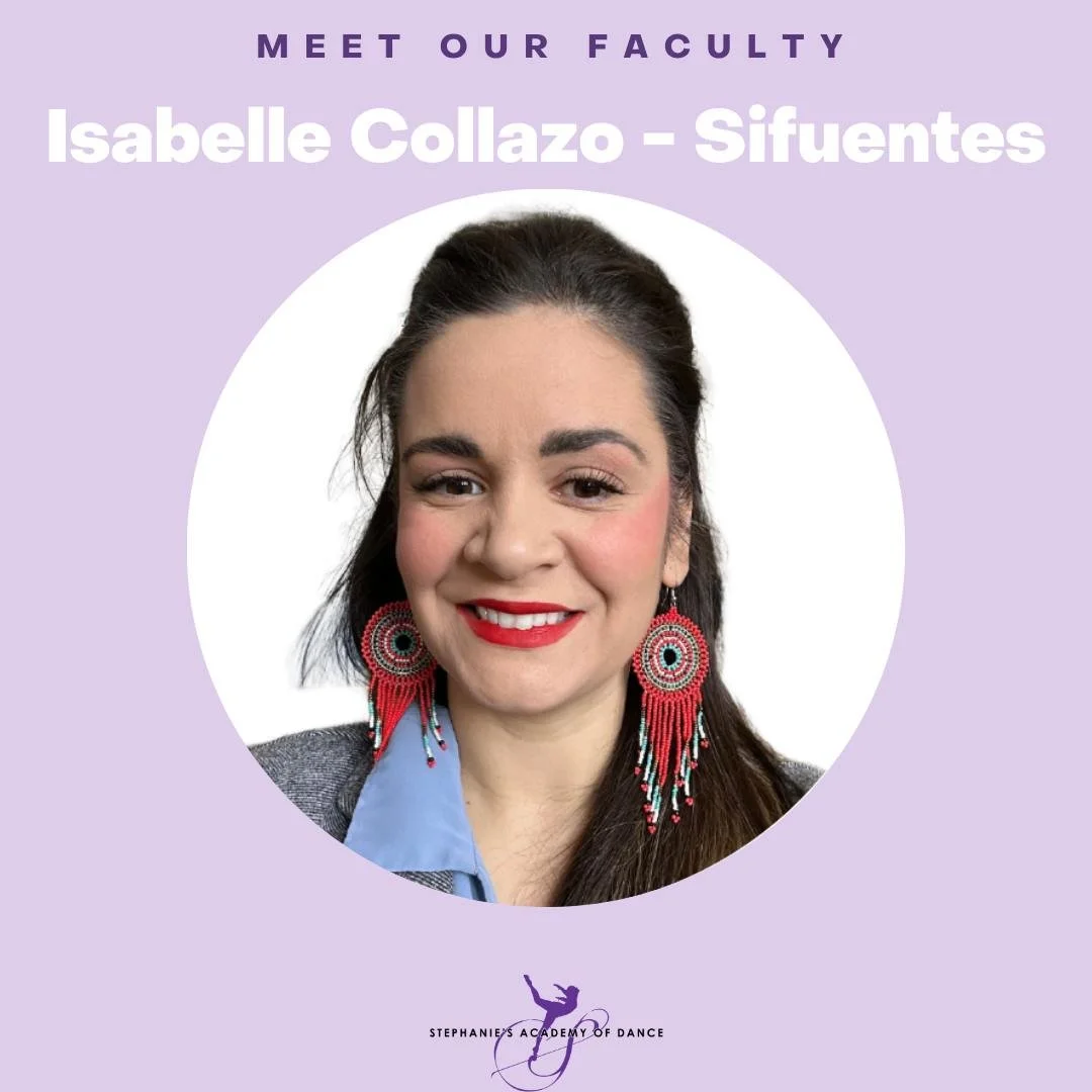 ✨ Meet Our Faculty: Isabelle Collazo-Sifuentes! ✨

 Teaches: Contemporary/Lyrical and Jazz

15+ years as a Chicago-area dance educator, choreographer, and performer

MFA in Choreography and K&ndash;12 Dance Teaching Licensure from UNC Greensboro, and