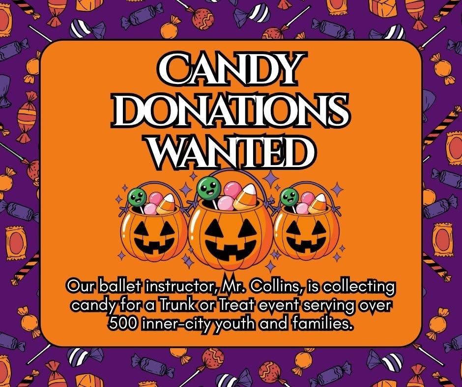 ⏰ LAST CHANCE! Candy donations are due tomorrow! 🎃🍬

We&rsquo;re collecting individually wrapped Halloween candy for Mr. Collins&rsquo;s Trunk or Treat event, serving 500+ inner-city youth and families 🧡

🎯 Goal: 30,000 pieces
📍 Drop off at the 