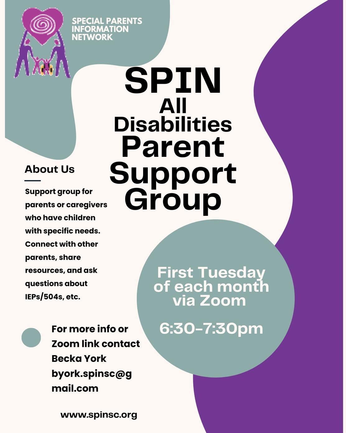 💜 Connect with other parents and caregivers of children with specific needs! Join the SPIN All Disabilities Parent Support Group for connection, resources, and answers to your IEP/504 questions.
🗓️ TODAY: TUESDAY May 6, 2025-First Tuesday of each