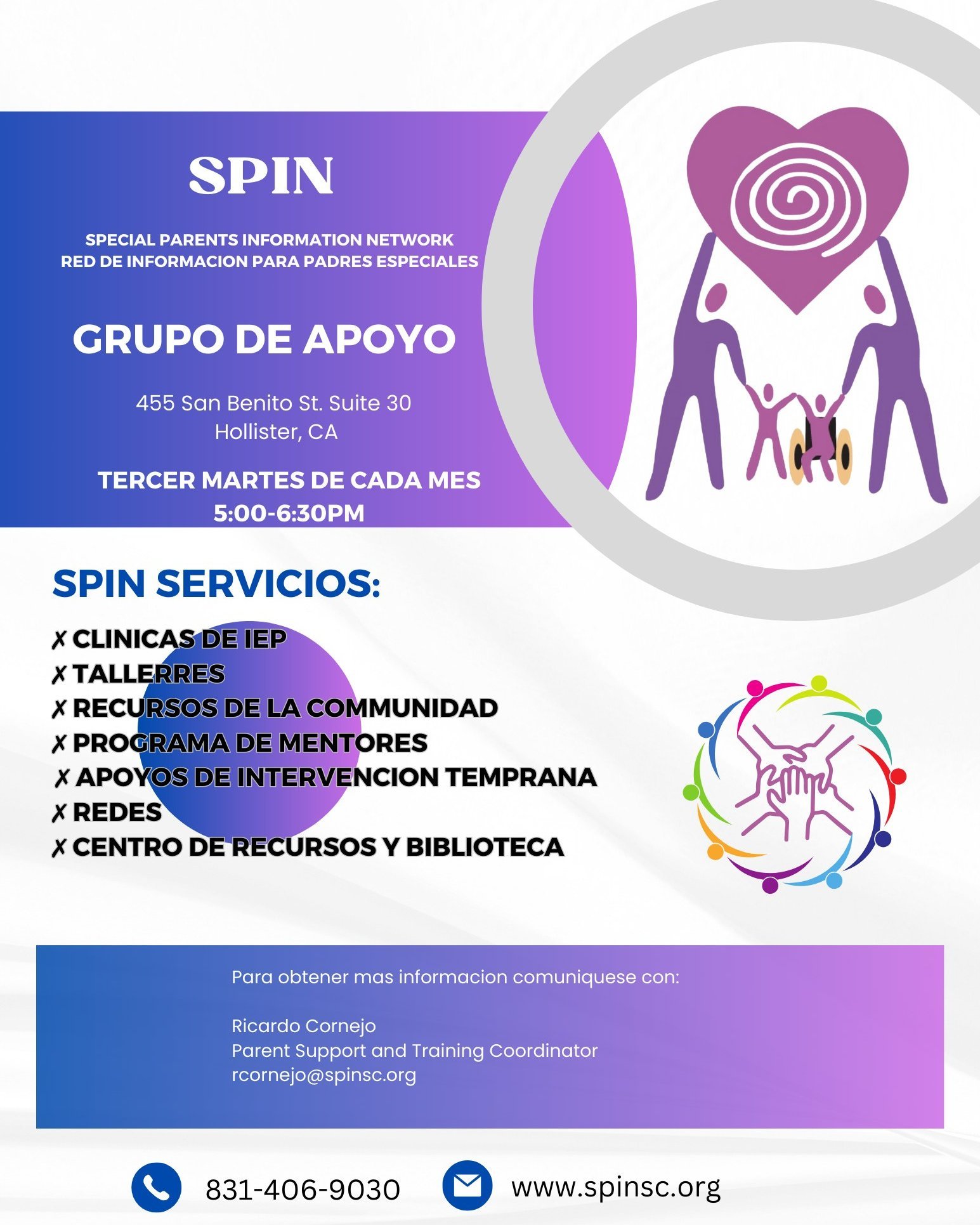 ¡Únete a nuestro Grupo de Apoyo para Padres! 💜
HOY! MARTES, JULIO 15, 2025!
En SPIN (Special Parents Information Network), ofrecemos un espacio seguro y solidario para familias con necesidades especiales.
🗓️ ¿Cuándo? E