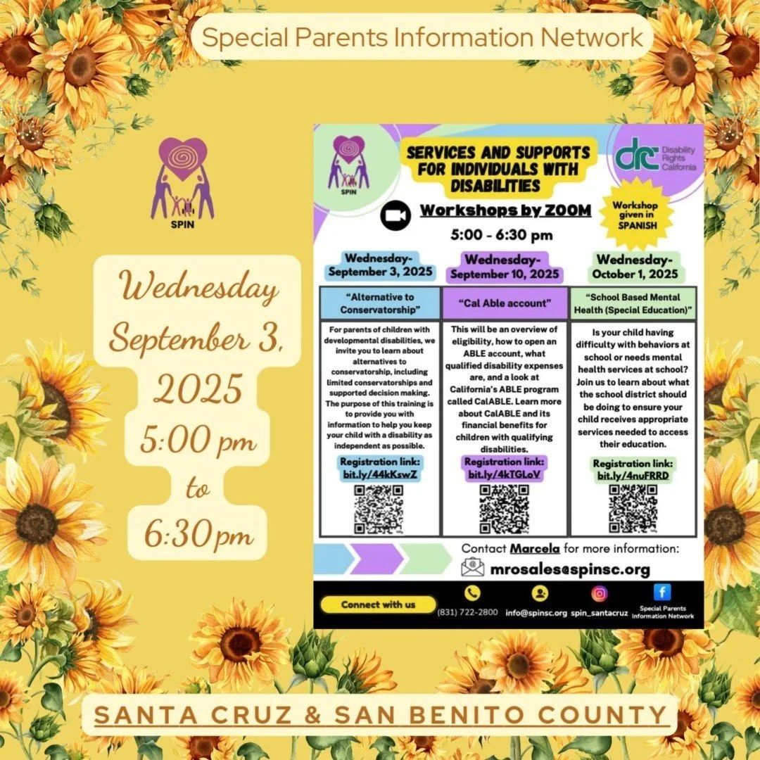 Ready for the first week of September? Here's what's happening at the Special Parents Information Network this week!
Tuesday, September 2nd:
Join our All Disabilities Parent Support Group on Zoom from 6:30 PM to 7:30 PM. This is a supportive space f