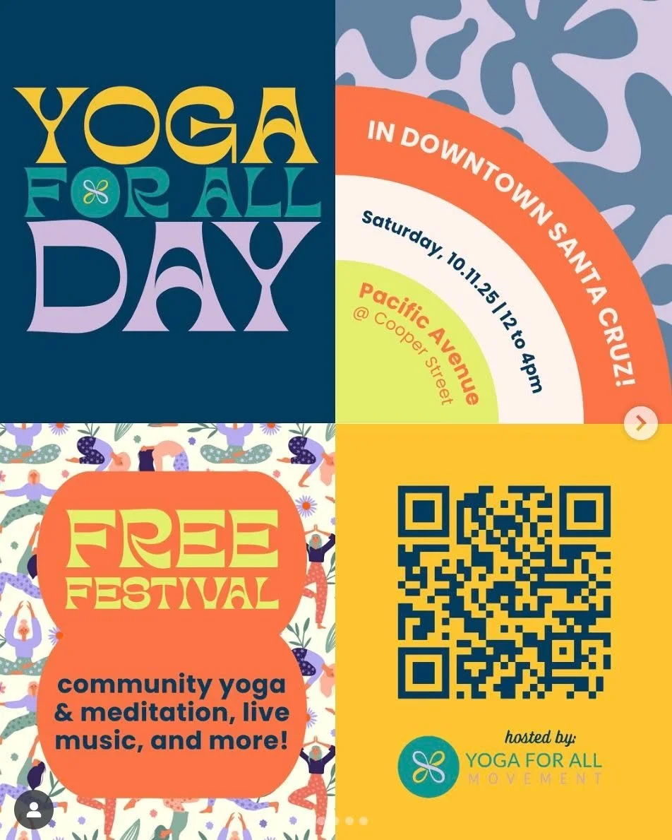 Join us for a FREE day of wellness and community at Yoga for All Day! 🎉 Saturday, October 11th from 12-4 PM in Downtown Santa Cruz. Explore yoga, meditation, live music, and discover what SPIN has in store, as they'll be participating too! Bring you