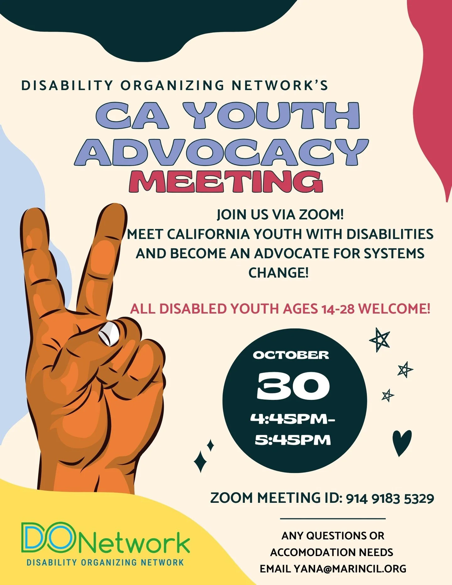📢 Calling all California Youth with Disabilities! 📢

Join the Disability Organizing Network's (DONetwork) CA Youth Advocacy Meeting! This is your chance to connect with peers, learn about systems change, and become a powerful advocate for disabilit