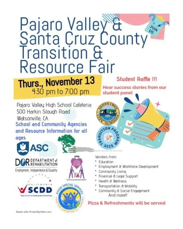 📢 **Event Alert!** 📢

Join **SPIN (Special Parents Information Network)** and many other community partners tomorrow at the **Pajaro Valley &amp; Santa Cruz County Transition &amp; Resource Fair**!

This is a fantastic opportunity to gather valuabl
