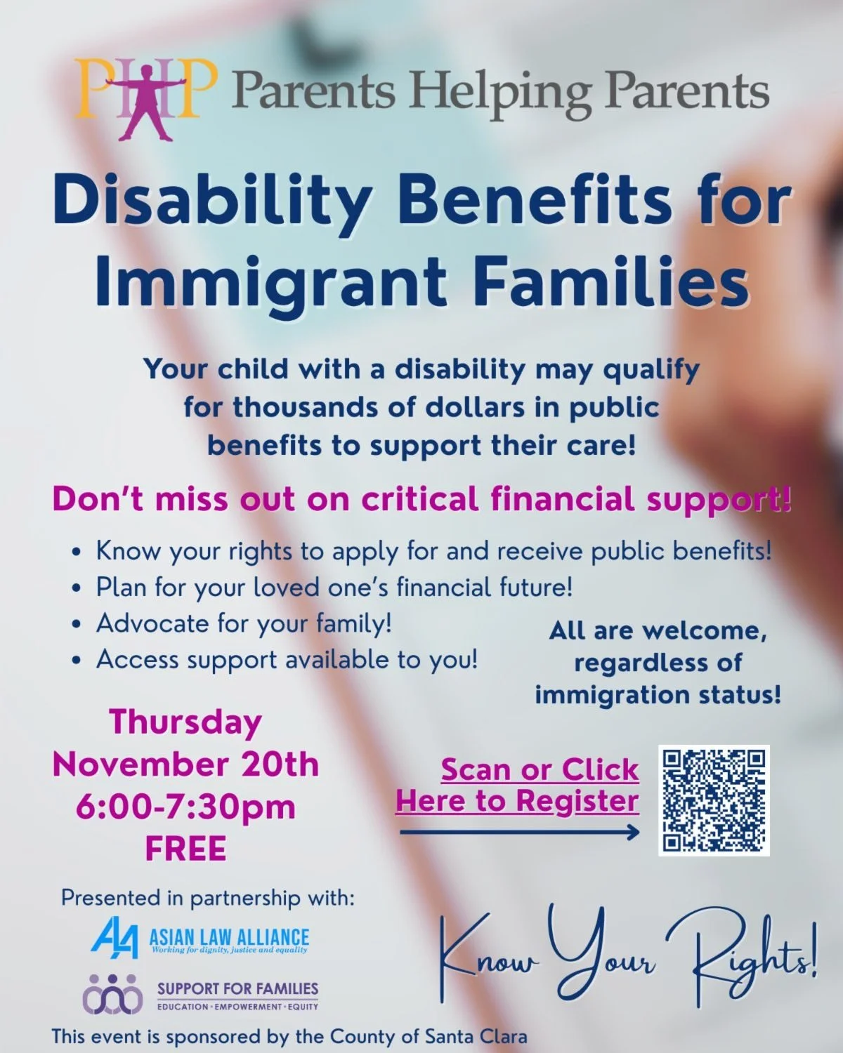 Did you know your child with a disability may qualify for public benefits regardless of your immigration status? 🌍💙 / &iquest;Sab&iacute;a que su hijo con una discapacidad puede calificar para beneficios p&uacute;blicos sin importar su estatus migr