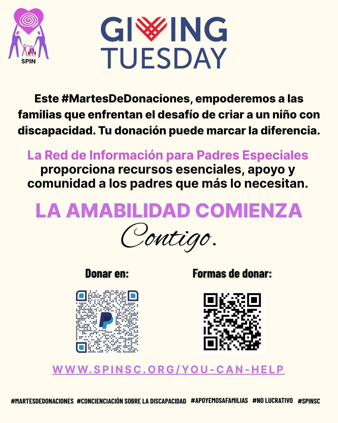 💖 Giving Tuesday is TOMORROW! 💖
This #GivingTuesday, empower families facing the challenge of raising a child with disabilities.

Your support helps the Special Parents Information Network (SPIN) provide essential resources, community, and support 
