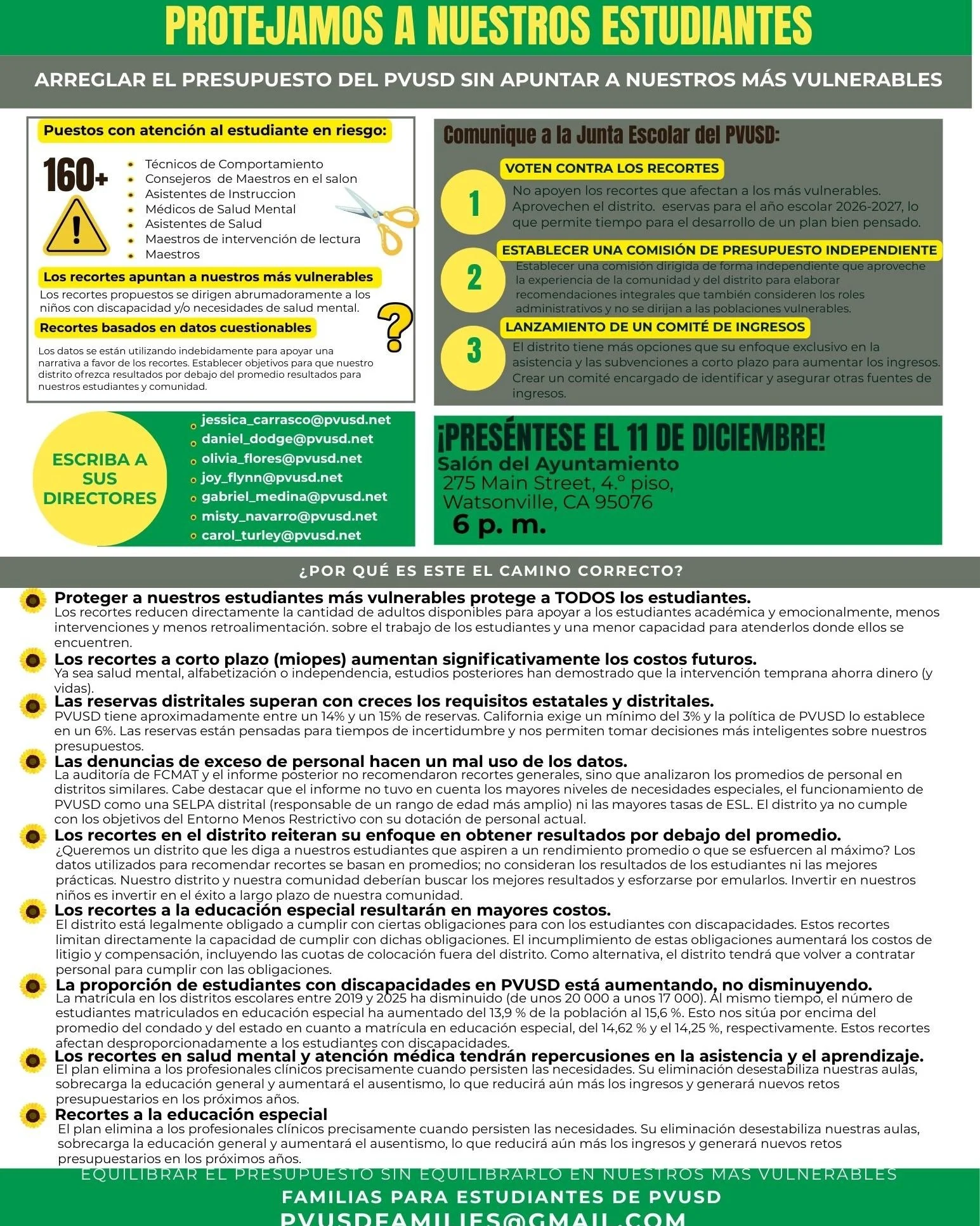 📢 &iexcl;Dile a la Junta Escolar de PVUSD que NO a los Recortes! &Uacute;nete a nosotros MA&Ntilde;ANA, 11 de Diciembre 📢
&iexcl;Tu voz es crucial! Asiste a la reuni&oacute;n de la Junta Escolar MA&Ntilde;ANA, 11 de diciembre, a las 6:00 PM , para 