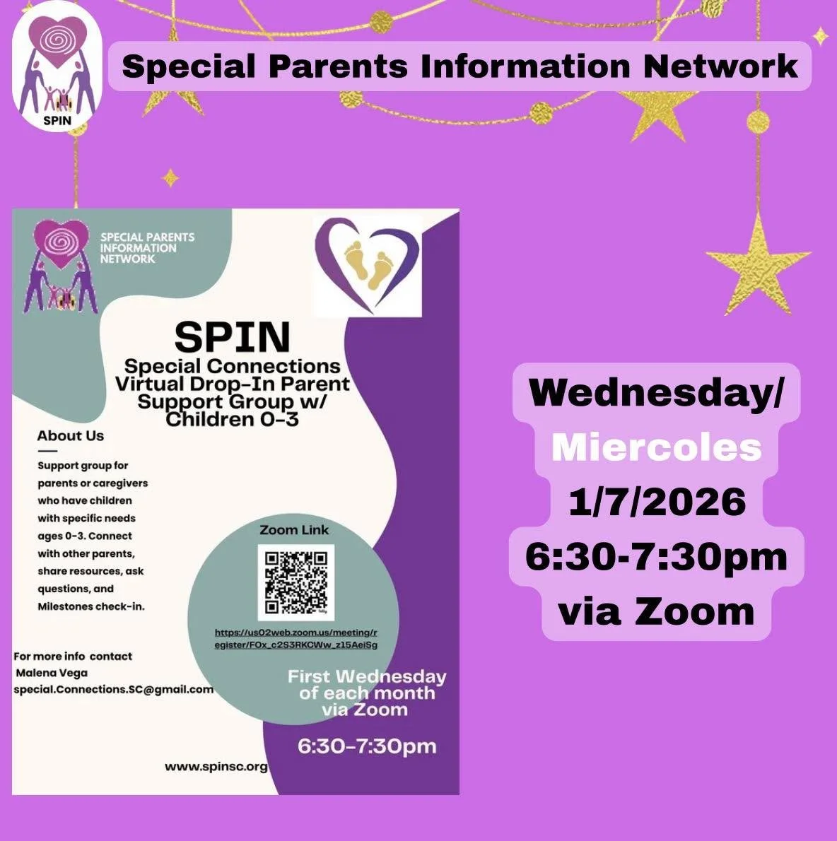📣 Happening TONIGHT! 📣

Join the Special Parents Information Network (SPIN) for their "Special Connections" Virtual Drop-In Parent Support Group.

This is a wonderful opportunity for parents or caregivers of children with specific needs (