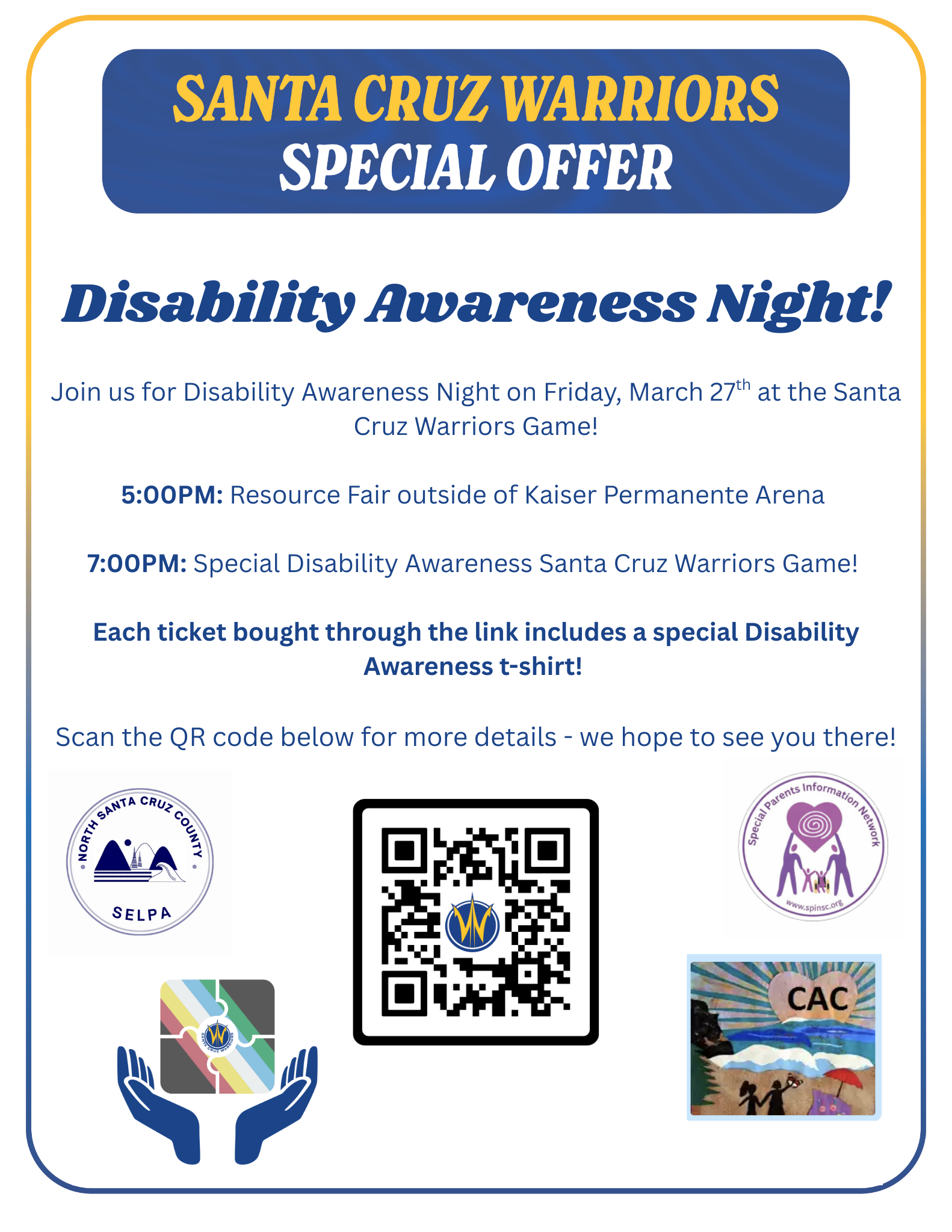 SANTA CRUZ WARRIORS Disability Awareness Night! - In Person