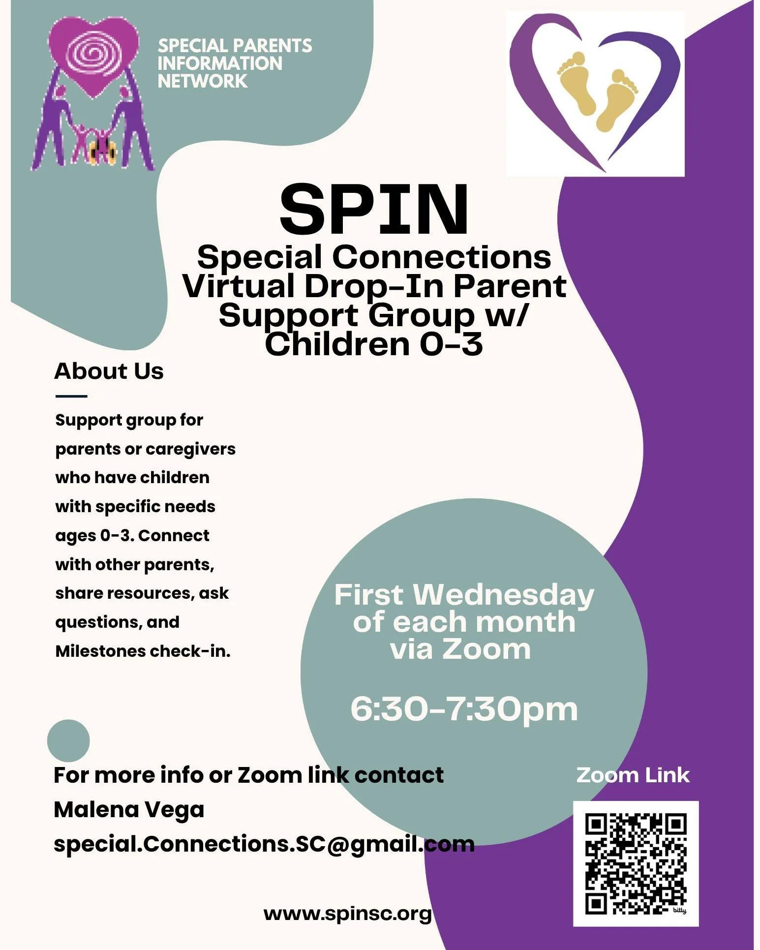 💻 Join us TONIGHT!
Our Special Connections Virtual Drop-In Parent Support Group is happening this evening. This group is specifically for parents and caregivers of children with specific needs, ages 0&ndash;3.

Event Details:
When: Tonight (First We