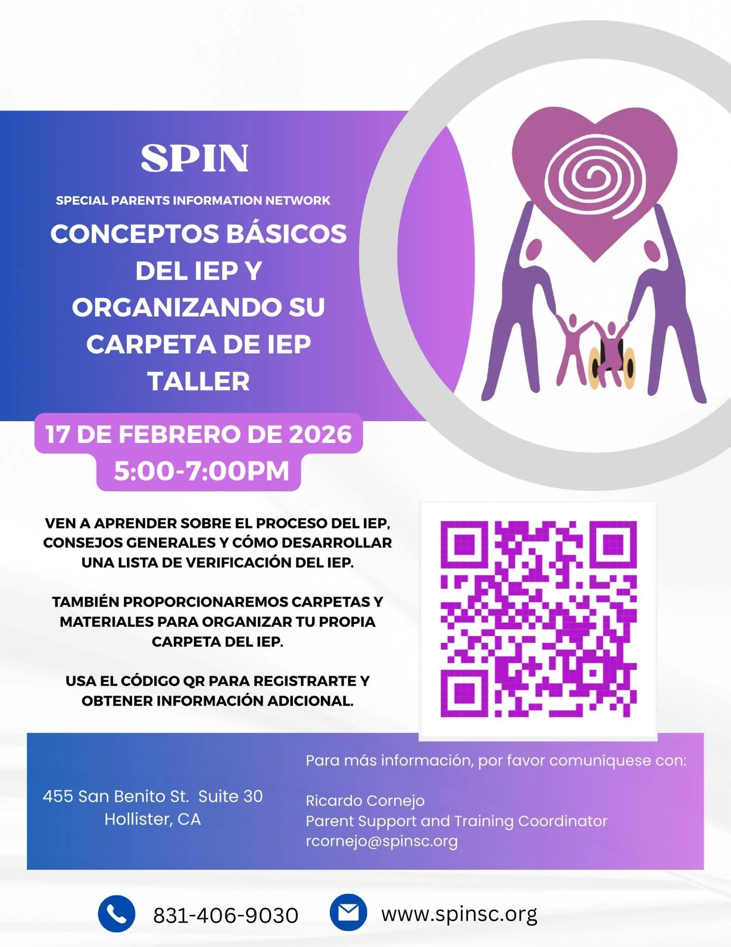 📂 Get Organized! / &iexcl;Organ&iacute;zate! English: Does your child&rsquo;s IEP paperwork feel overwhelming? Join SPIN for a hands-on workshop to learn the basics and build your own IEP Binder! 📍 455 San Benito St., Hollister 🗓 Feb 19 | 5:00 - 7