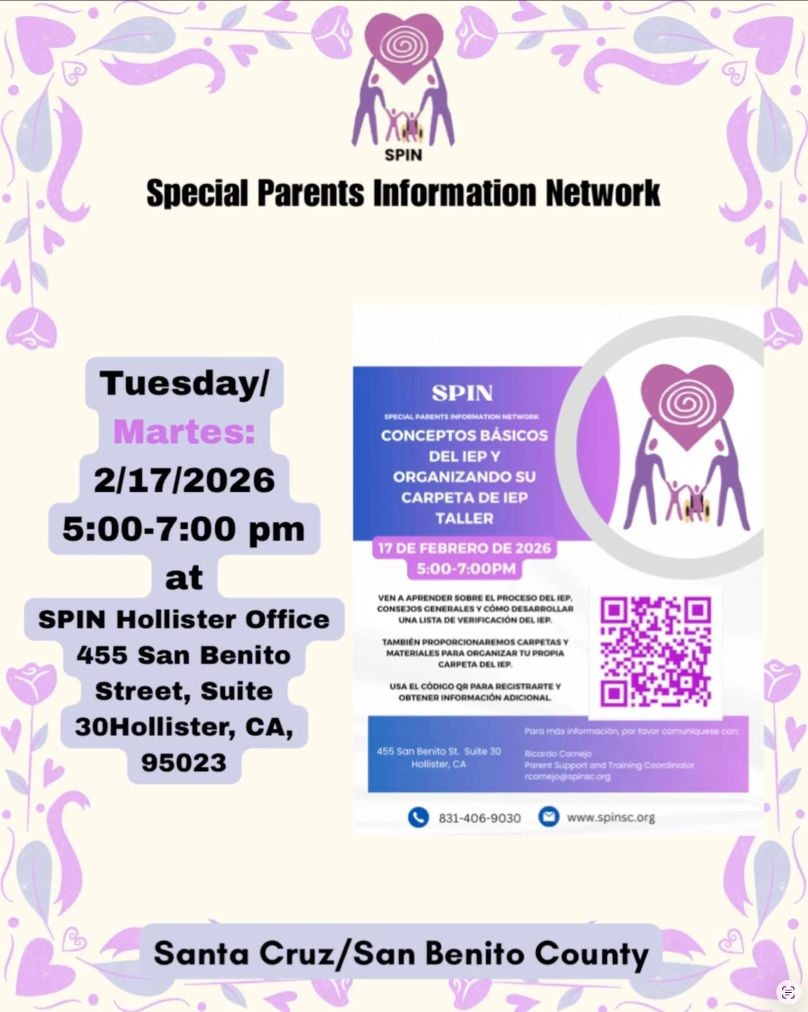 📍 &iexcl;NOS VEMOS HOY EN HOLLISTER!

&iquest;Quieres dominar el papeleo del IEP? 📂✨

Todav&iacute;a est&aacute;s a tiempo de asistir a nuestro taller gratuito.
⏰ 5:00 PM - 7:00 PM
📍 455 San Benito St. Suite 30

&iexcl;Tendremos materiales gratuit