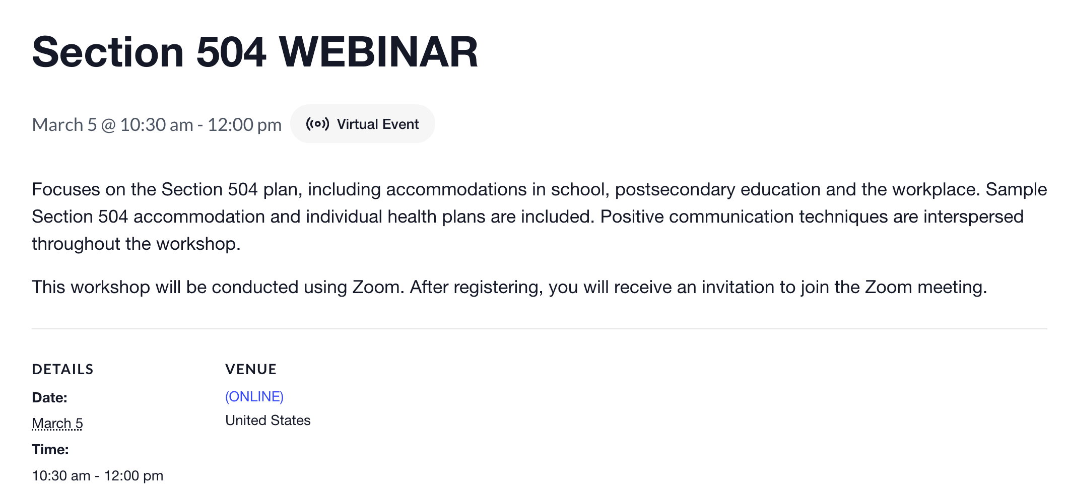 Section 504 WEBINAR - via zoom 