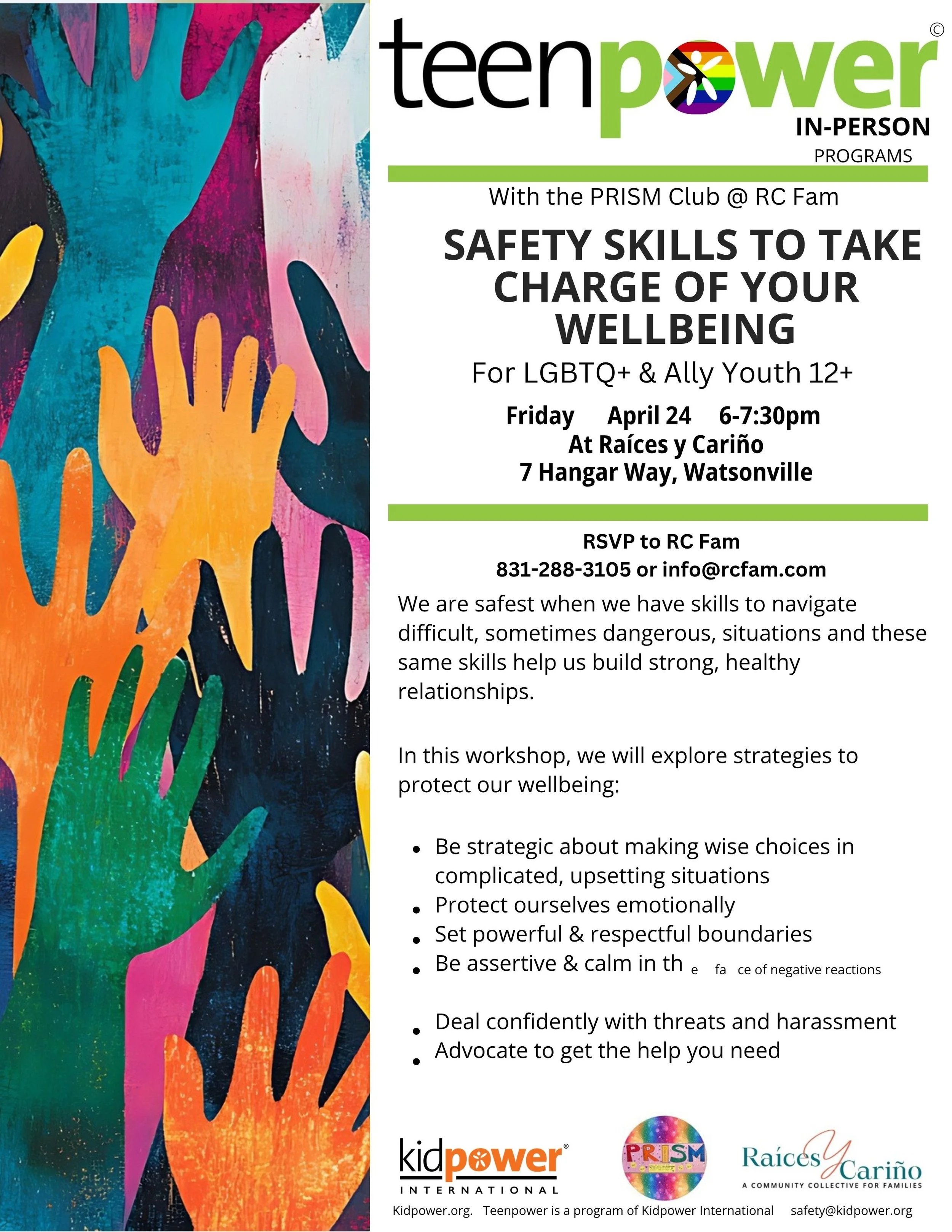 Teen Power/ SAFETY SKILLS TO TAKE CHARGE OF YOUR WELLBEING - In Person