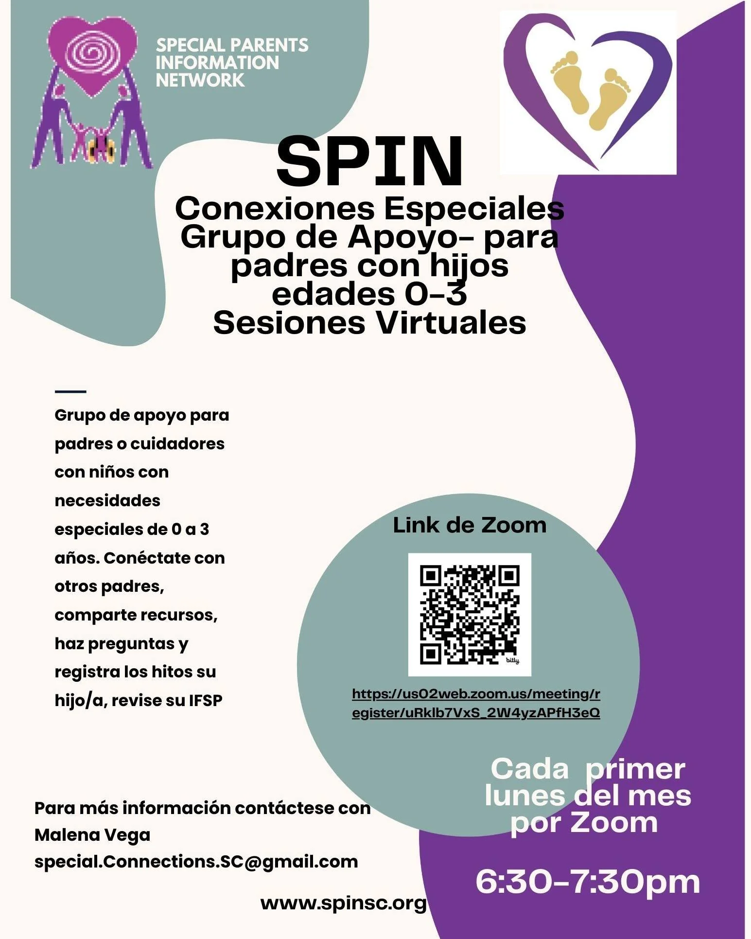 &iexcl;Nos vemos hoy! 🗓️

No olvides unirte a nuestra sesi&oacute;n virtual de Conexiones Especiales, el grupo de apoyo de SPIN dise&ntilde;ado para padres y cuidadores de ni&ntilde;os con necesidades especiales (edades 0-3).

Cu&aacute;ndo: Hoy, pr