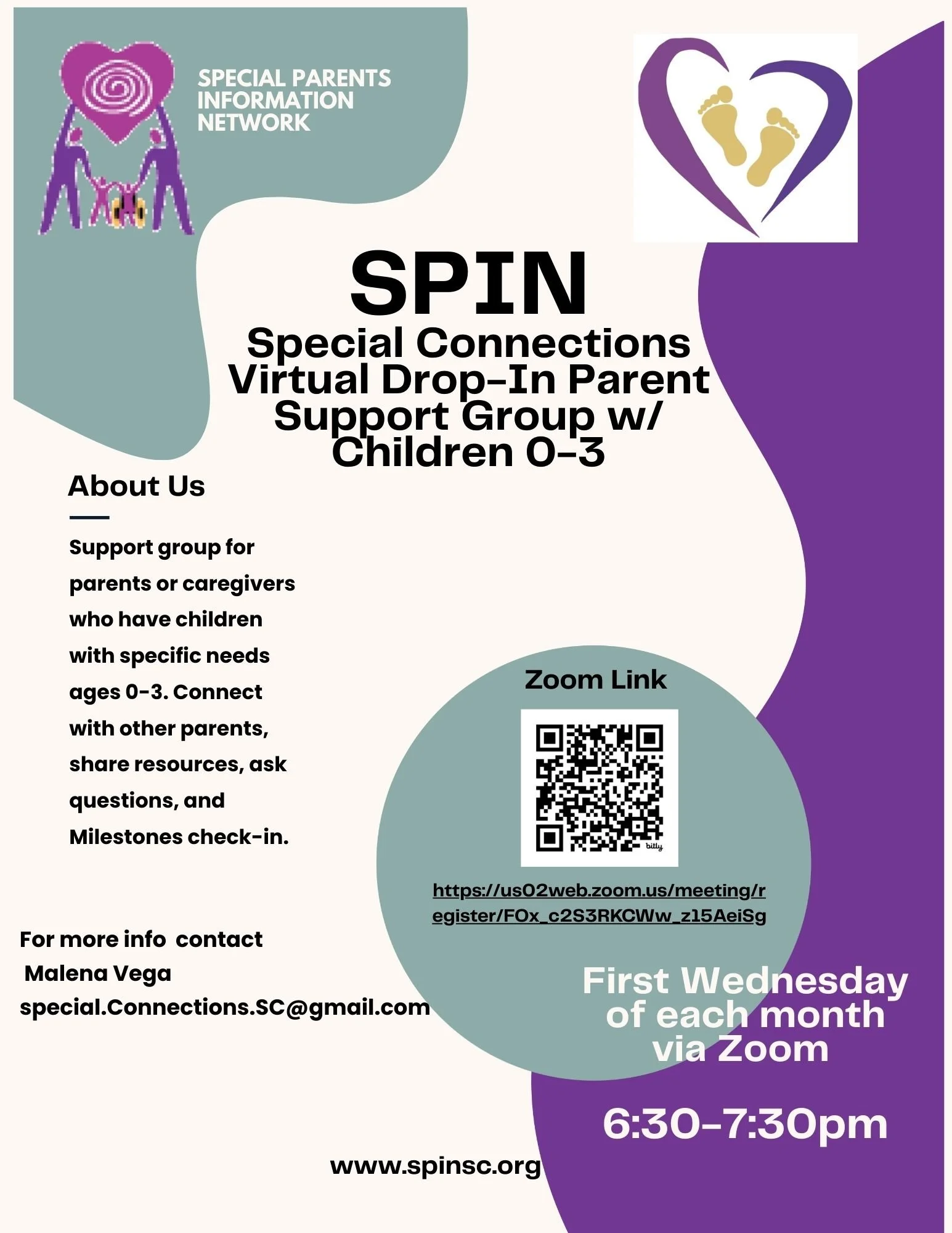 Reminder: Join Us Tomorrow! 🗓️
Don't forget to join our Special Connections Virtual Drop-In Parent Support Group tomorrow! This space is specifically for parents or caregivers with children who have specific needs, ages 0&ndash;3.

Meeting Details
W