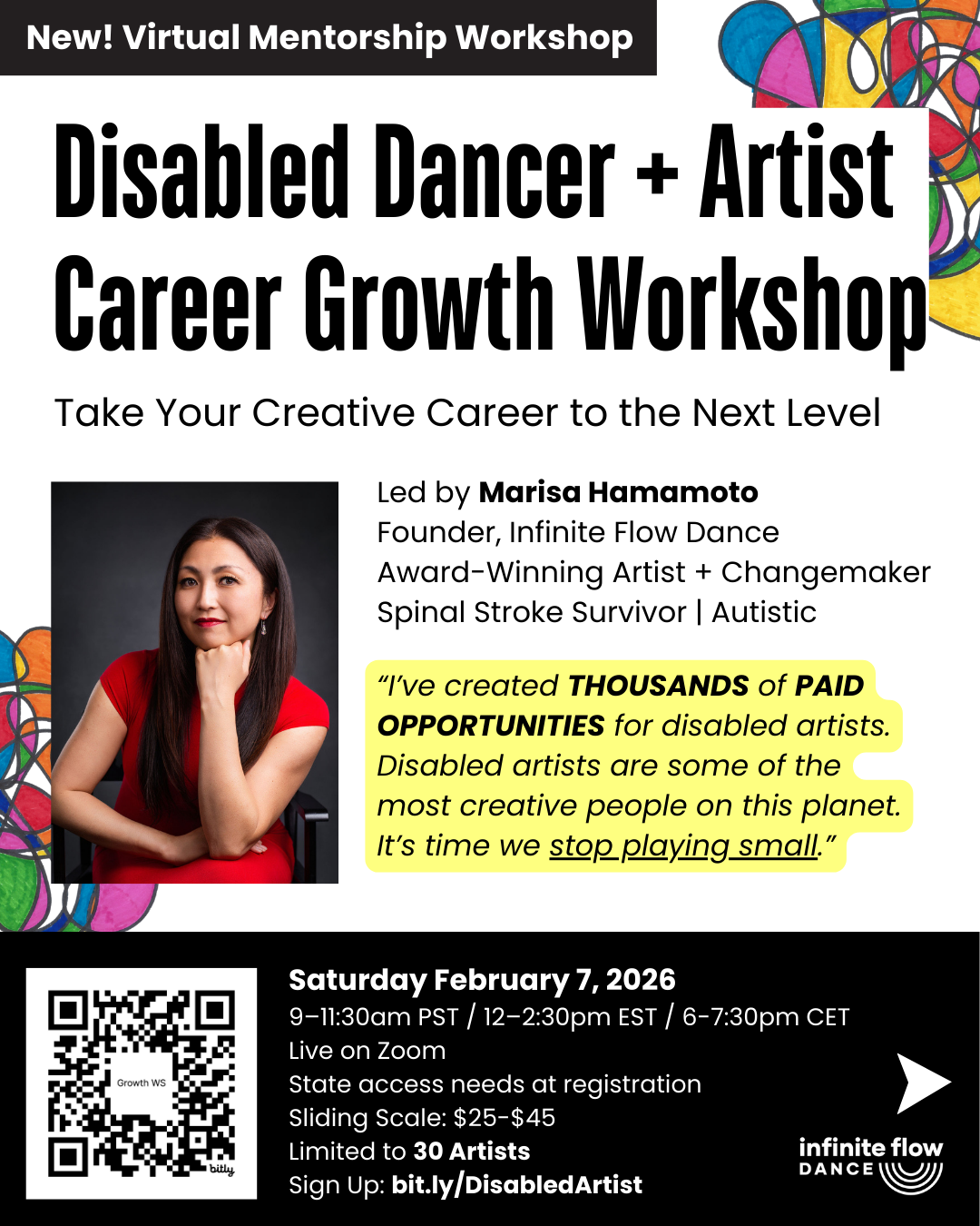 Disabled Dancer + Artist Growth Workshop Flyer