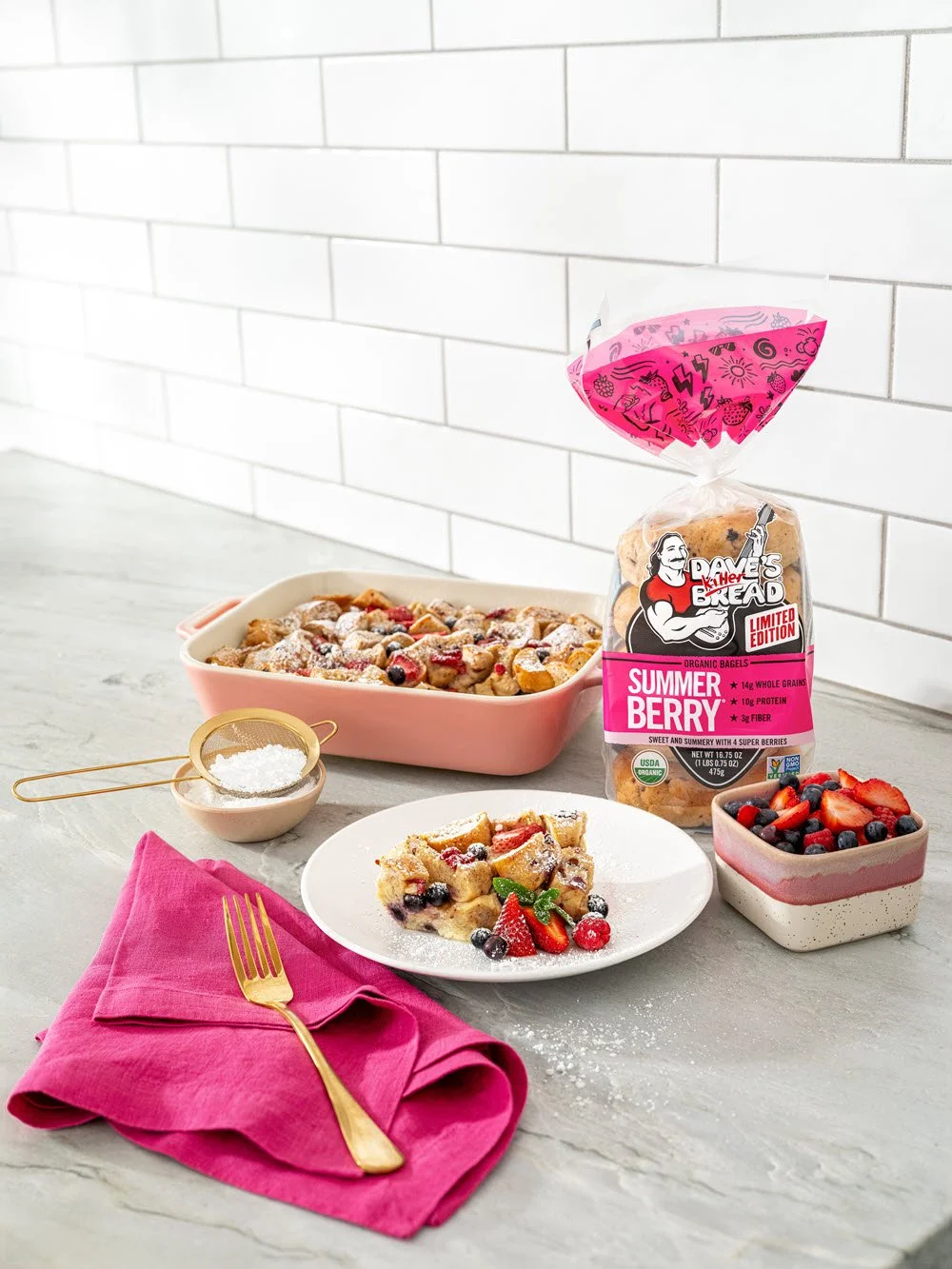 Dave's Killer Bread Summer Berry Bagel French Toast Casserole Recipe