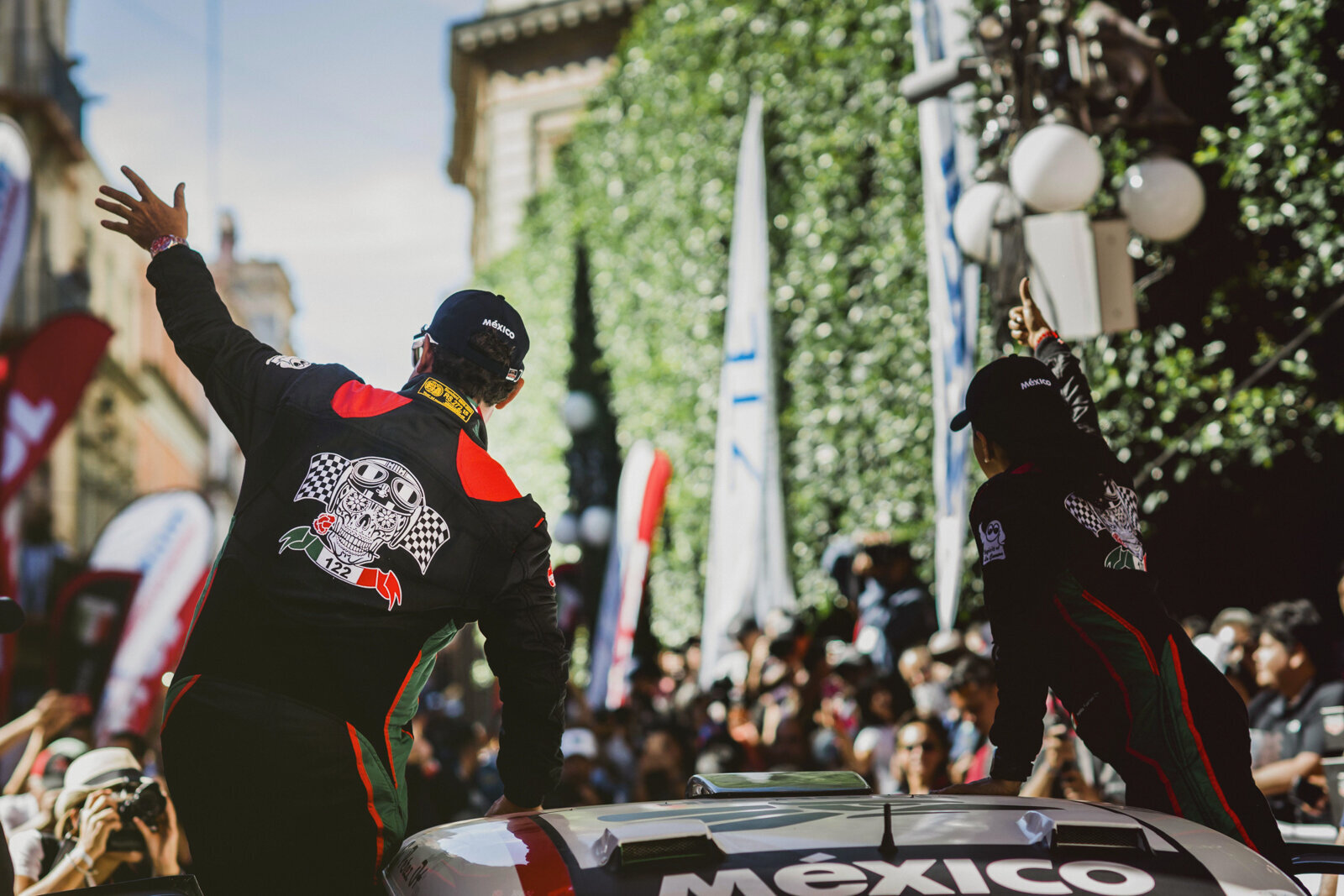 Angelica Fuentes and Gabriel Perez finishing the days rally stage in Guanajuato, Mexico.