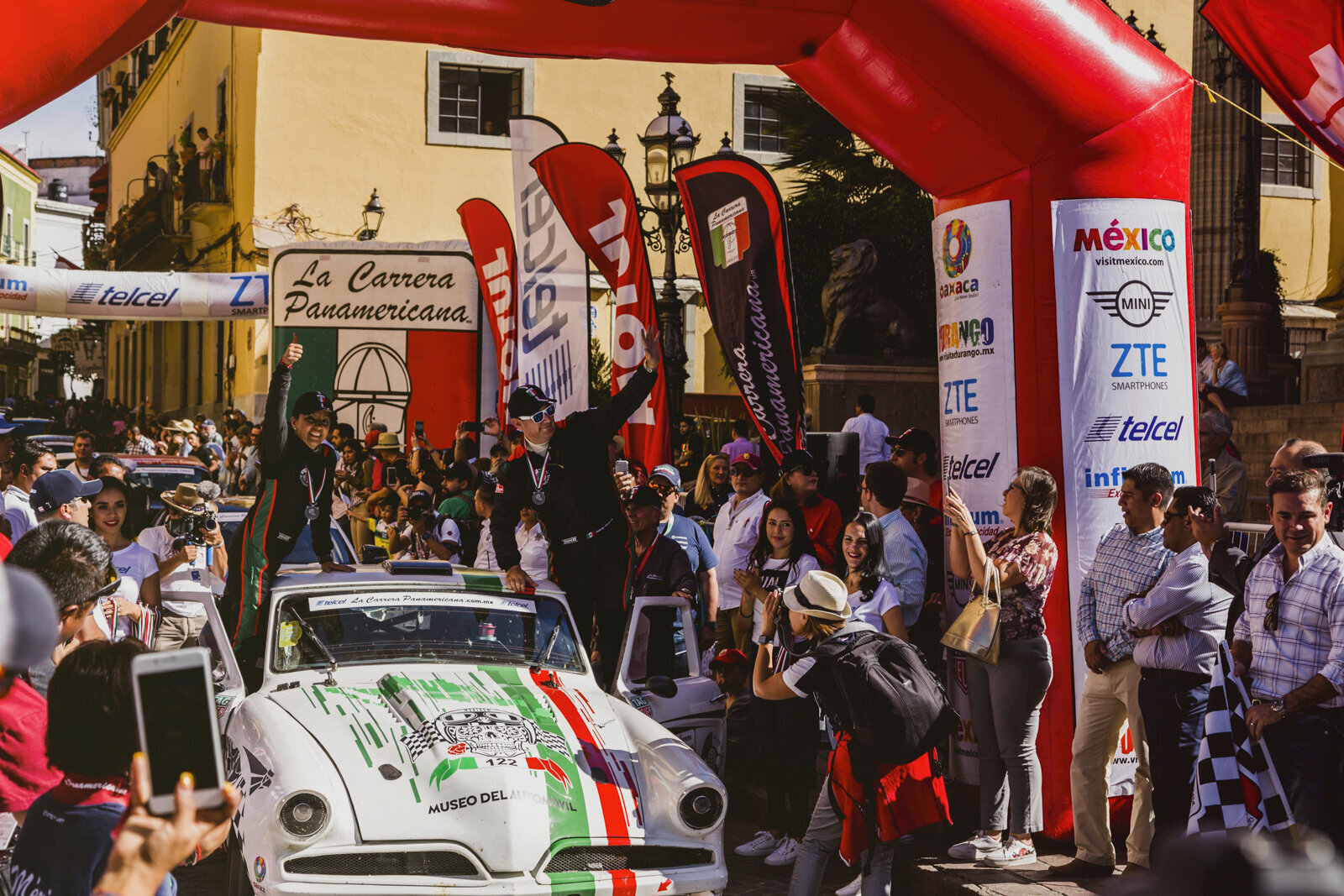 Angelica Fuentes and Gabriel Perez finishing the days rally stage in Guanajuato, Mexico.