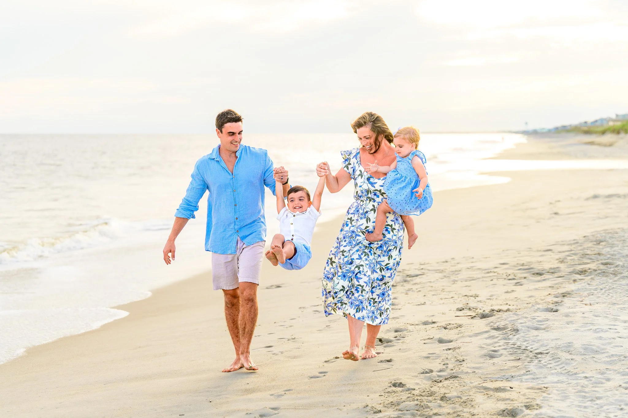 Oak Island Family Beach Photos | Sunset Session Along the Shoreline