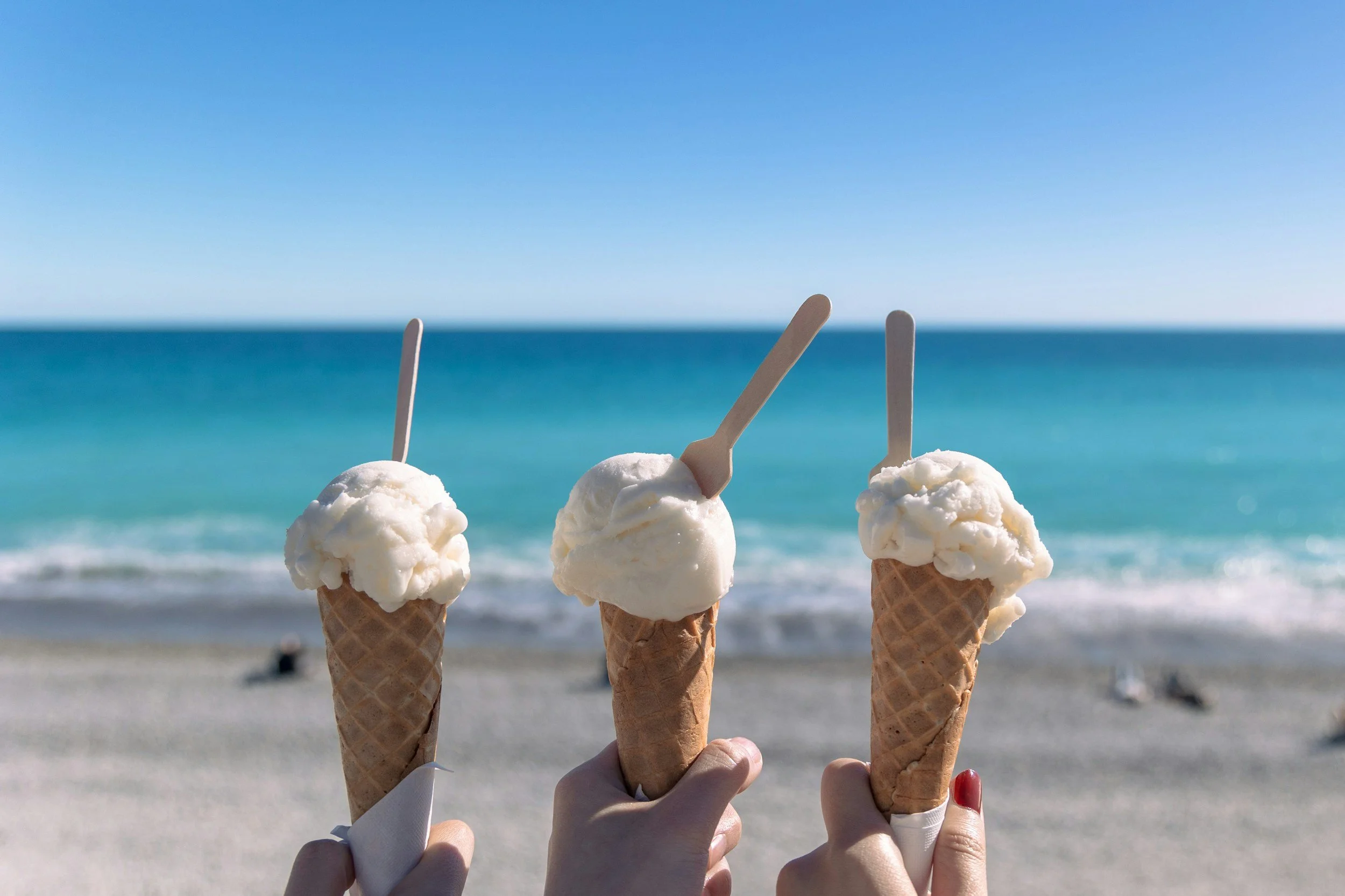 Ice cream cones enjoyed on the beach along the coast near Oak Island, North Carolina.